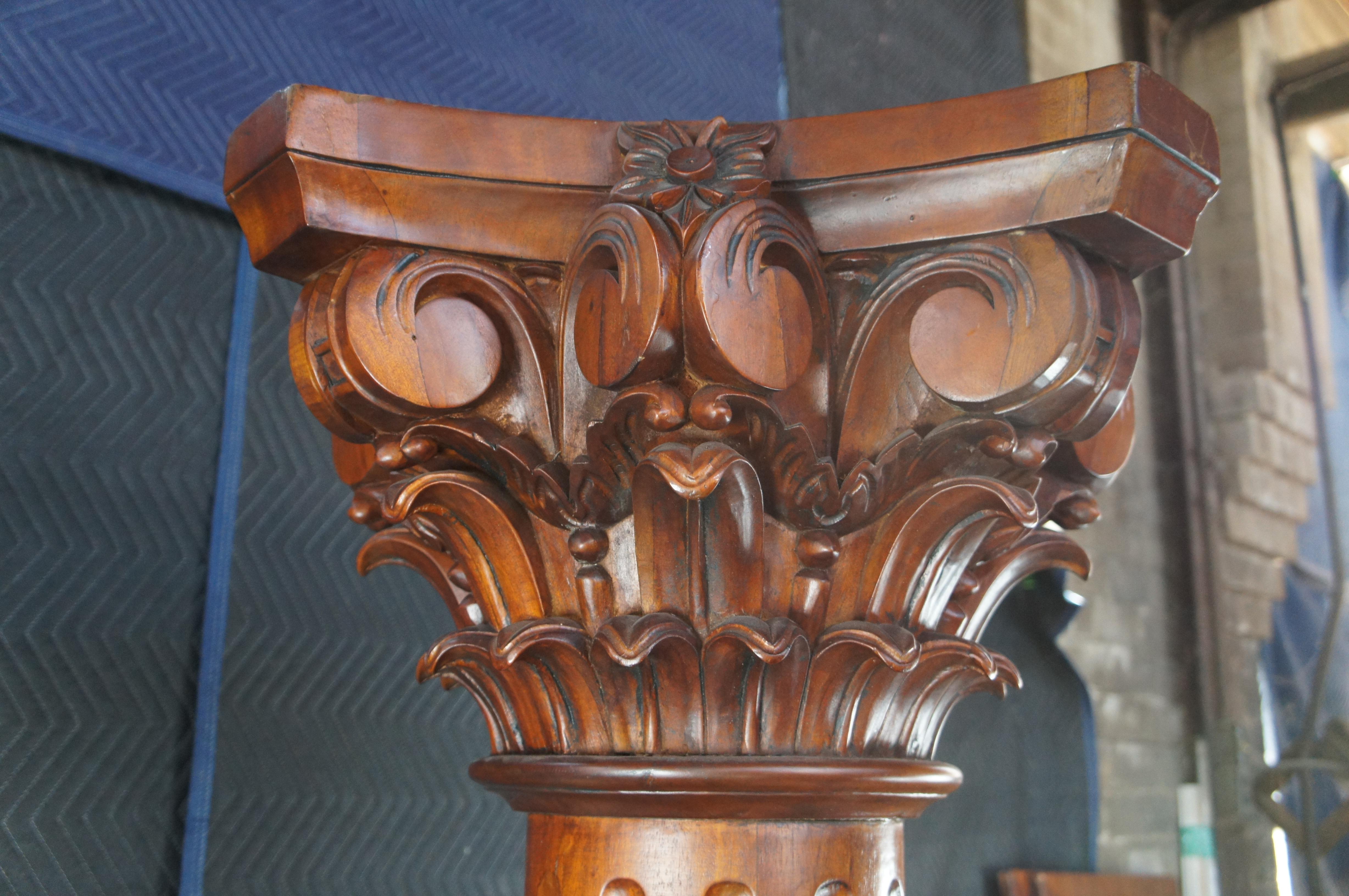 Hardwood 2 Monumental Neo-Grec Classical Fluted Columns with Corinthian Capitals Pair 92