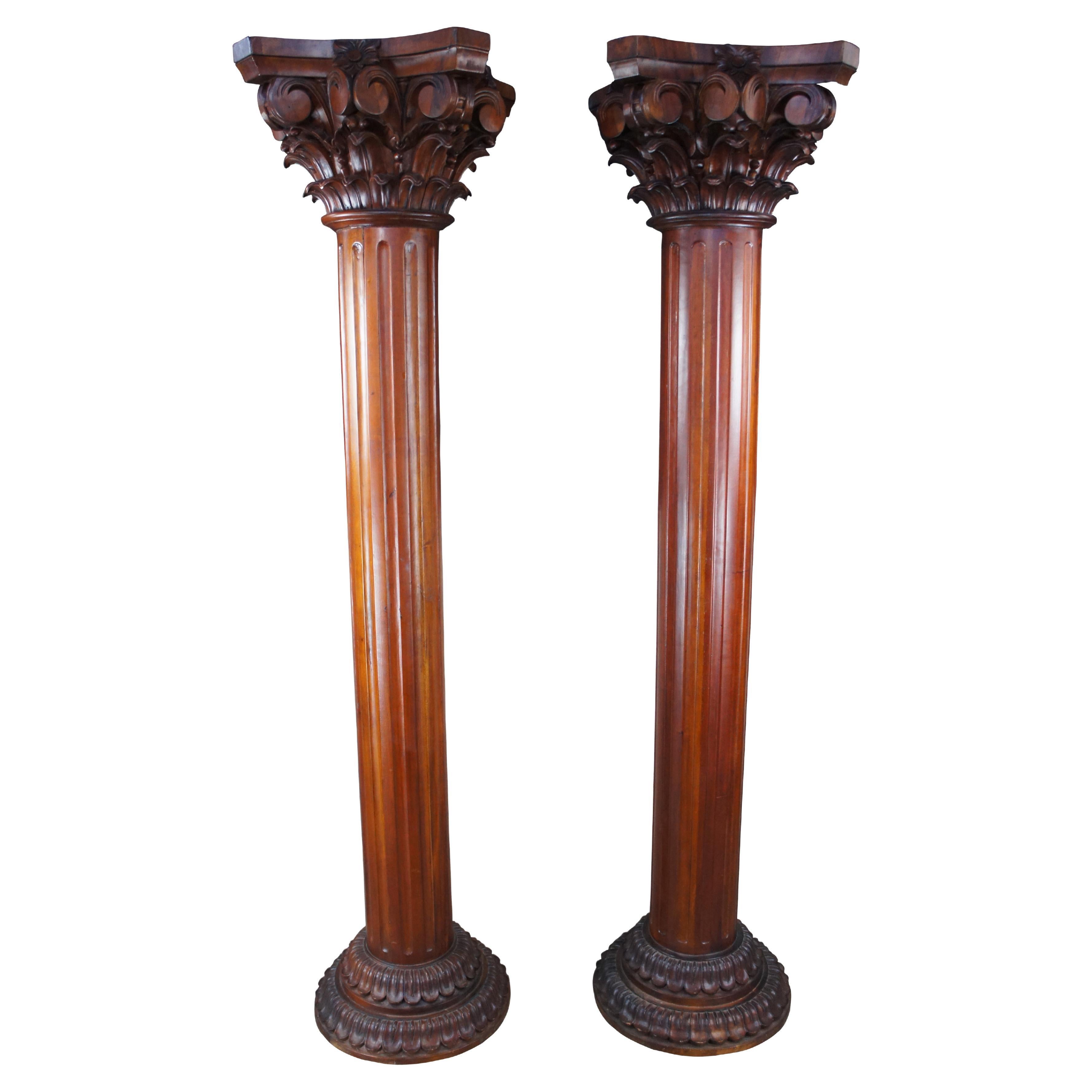 2 Monumental Neo-Grec Classical Fluted Columns with Corinthian Capitals Pair 92" For Sale