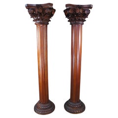Used 2 Monumental Neo-Grec Classical Fluted Columns with Corinthian Capitals Pair 92"