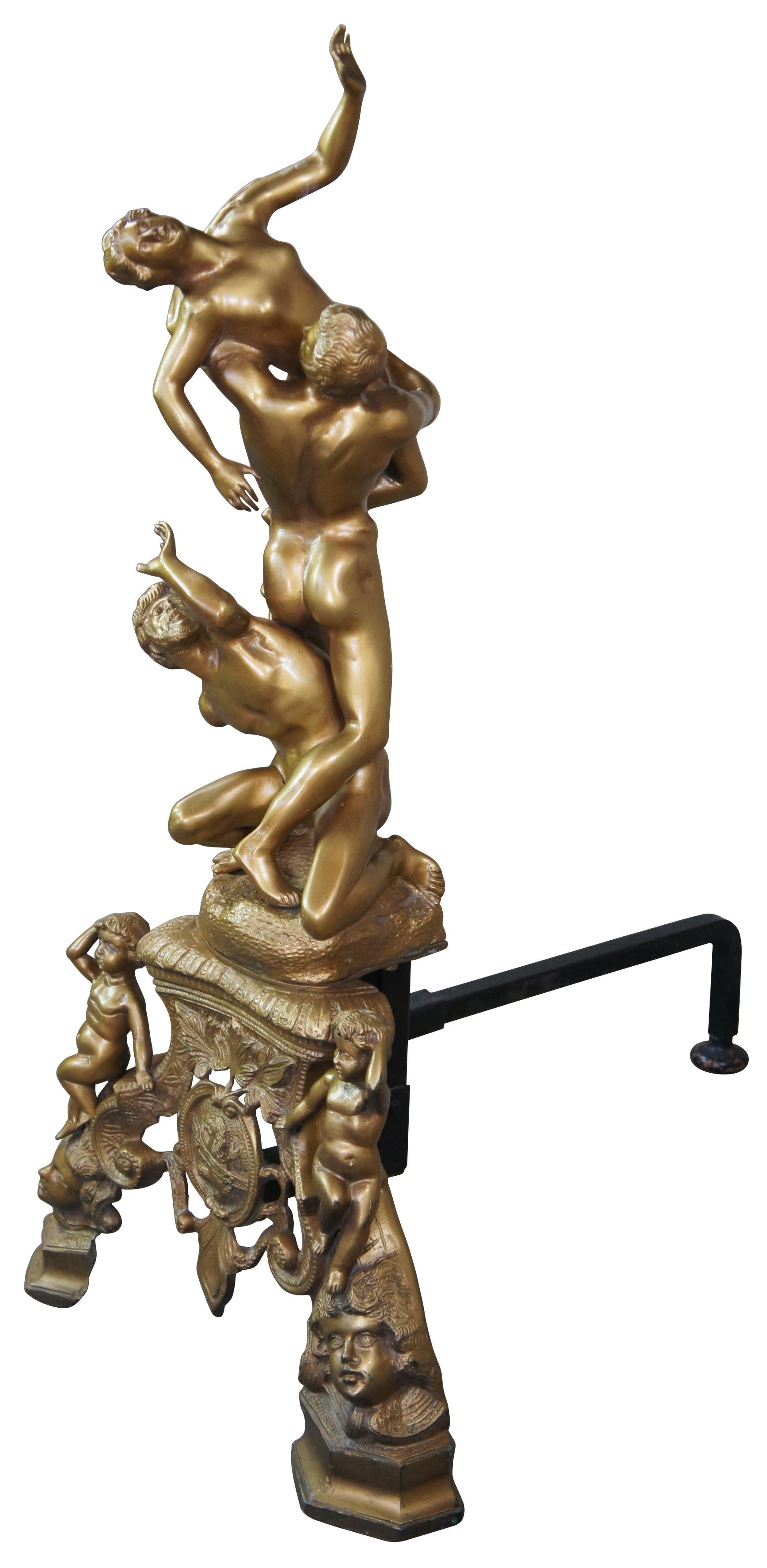 2 Monumental Renaissance Revival Sculptural Bronze Andirons After Giambologna In Good Condition For Sale In Dayton, OH