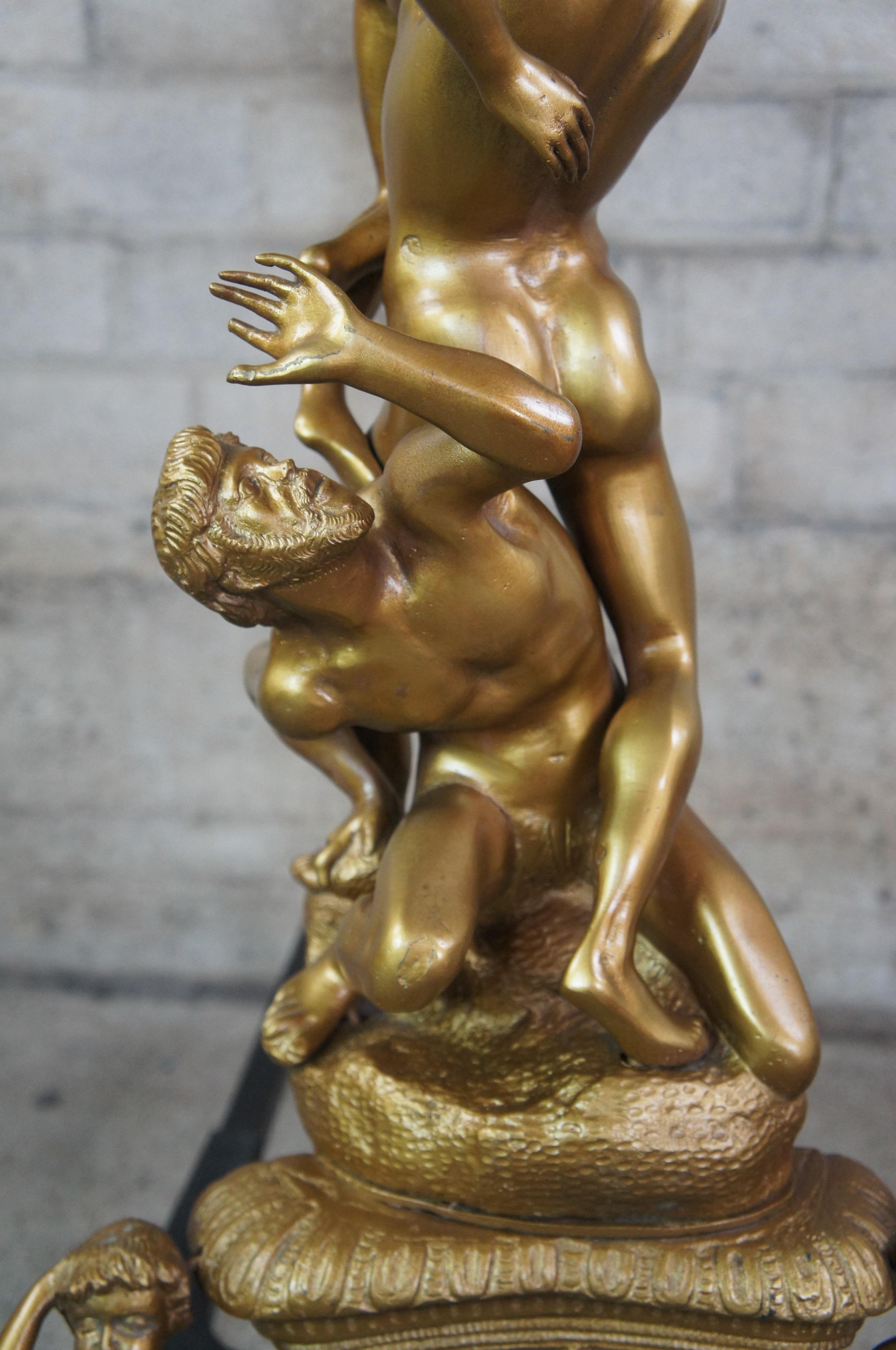 2 Monumental Renaissance Revival Sculptural Bronze Andirons After Giambologna For Sale 1