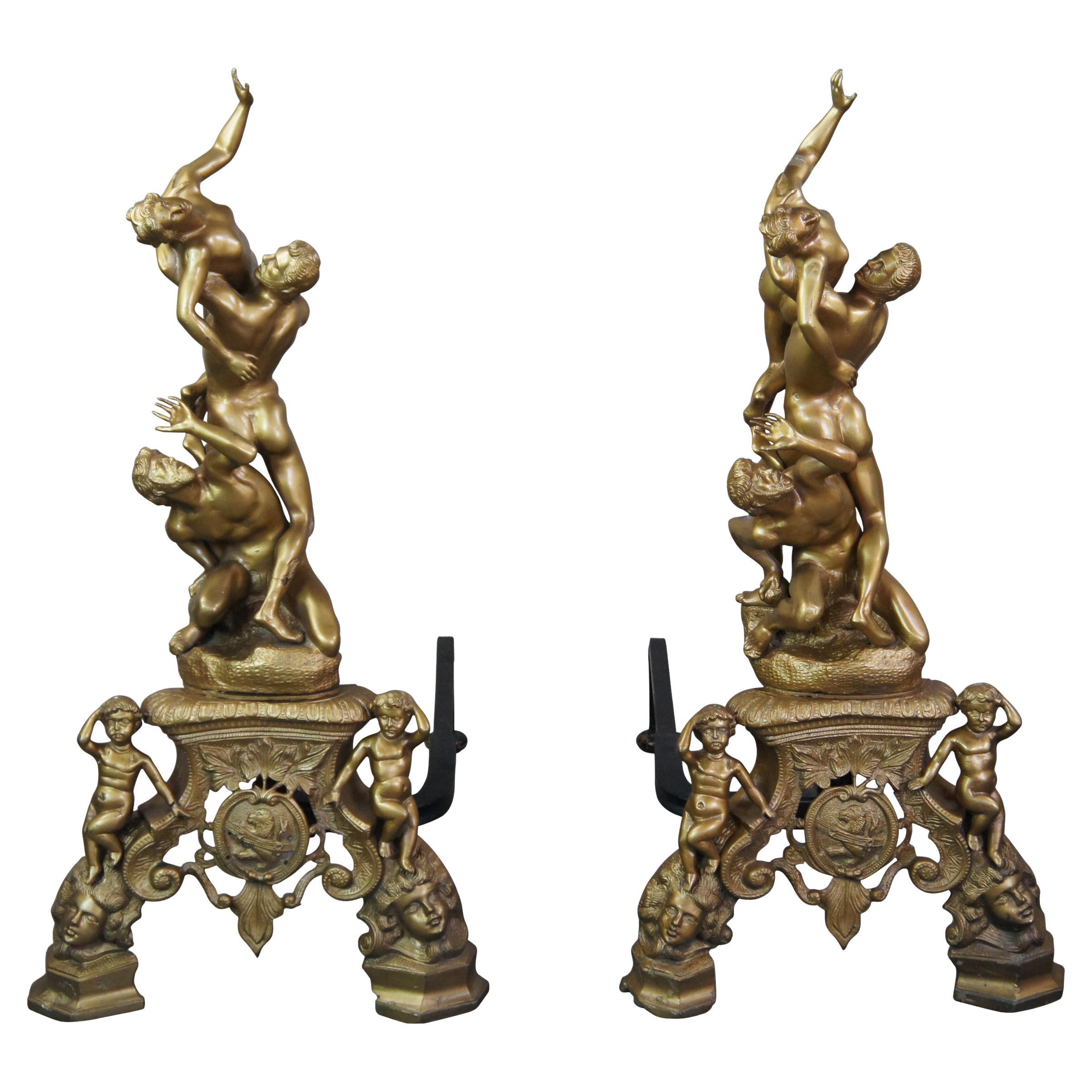 2 monumentale skulpturale Renaissance-Renaissance-Feuerböcke aus Bronze nach Giambologna