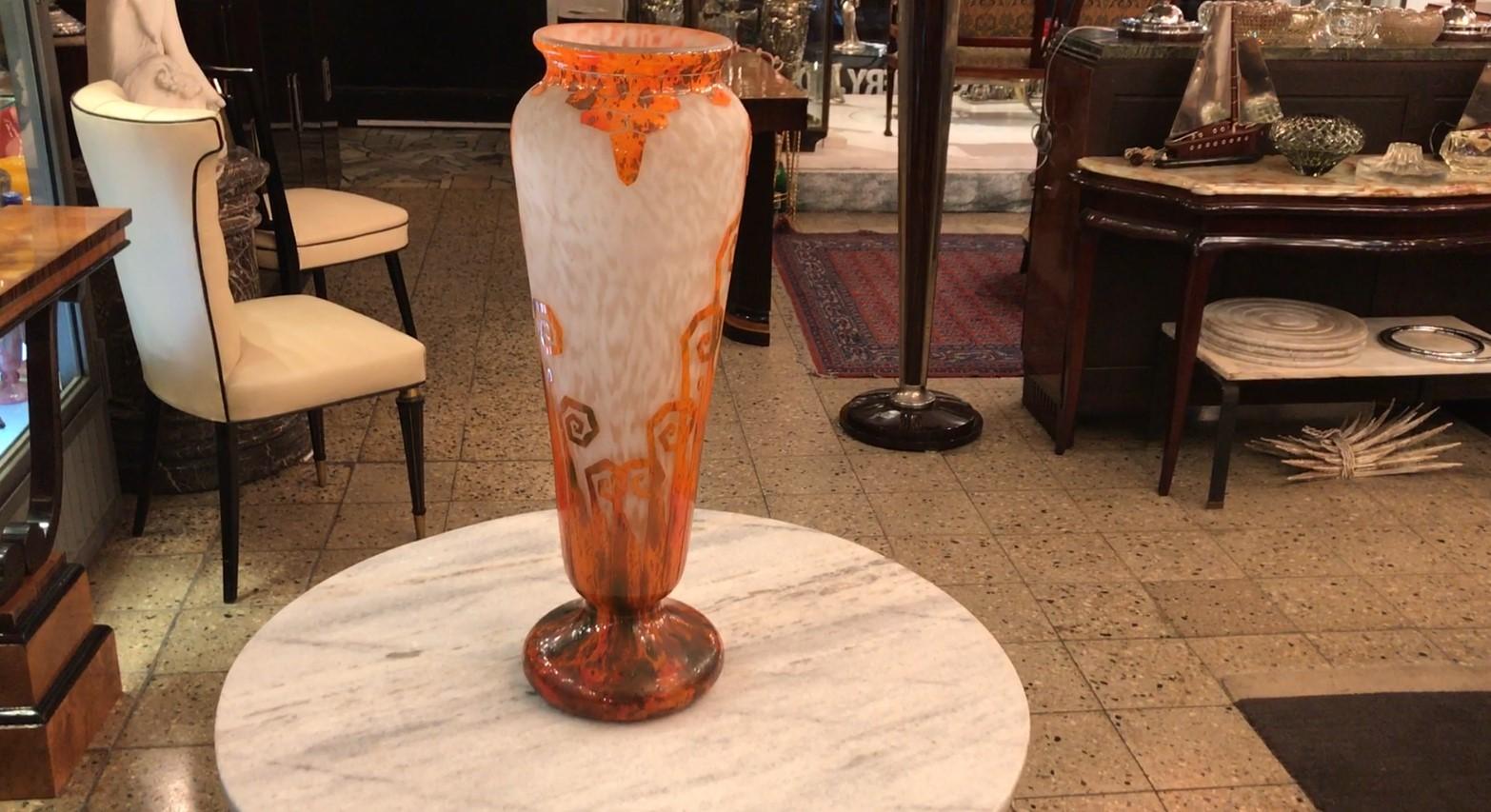 Early 20th Century 2 Monumetal Vases , Sign: Charder, Le Verre Francais ( Ferns Decoration ) For Sale
