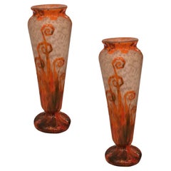 2 Monumetal Vases , Sign: Charder, Le Verre Francais ( Ferns Decoration )