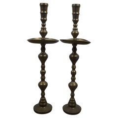 2 Moroccan Etched Brass Altar Floor Candlesticks Candle Holders 36"