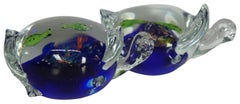2 Murano Italian Art Glass Sea Turtle Aquarium Figurines Paperweights Pair