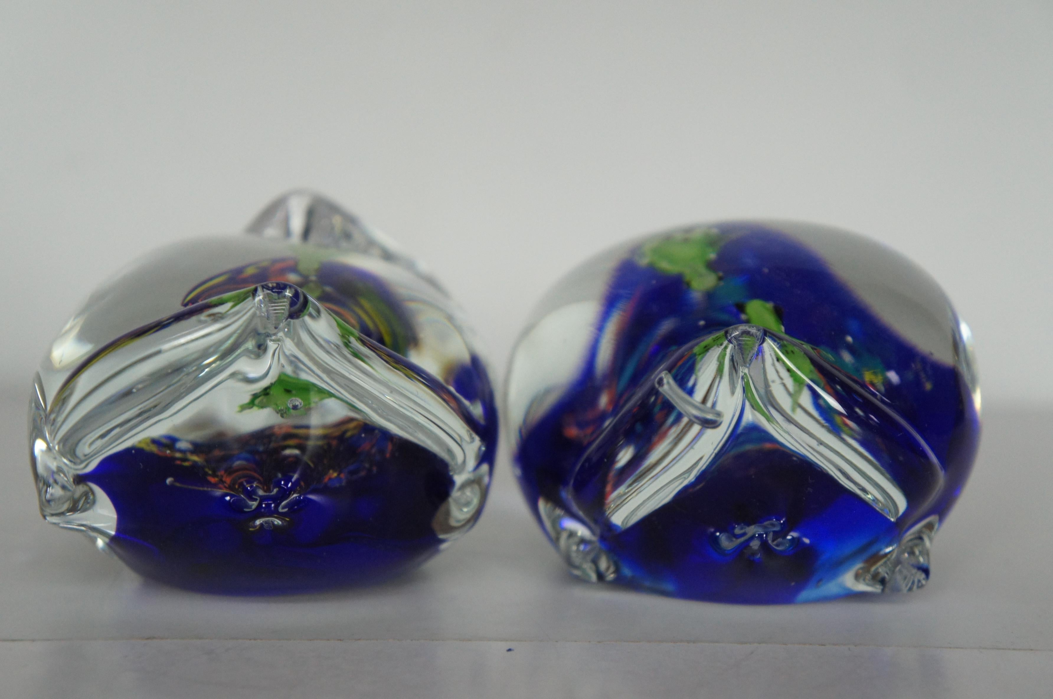 20th Century 2 Murano Italian Art Glass Sea Turtle Aquarium Figurines Paperweights Pair For Sale