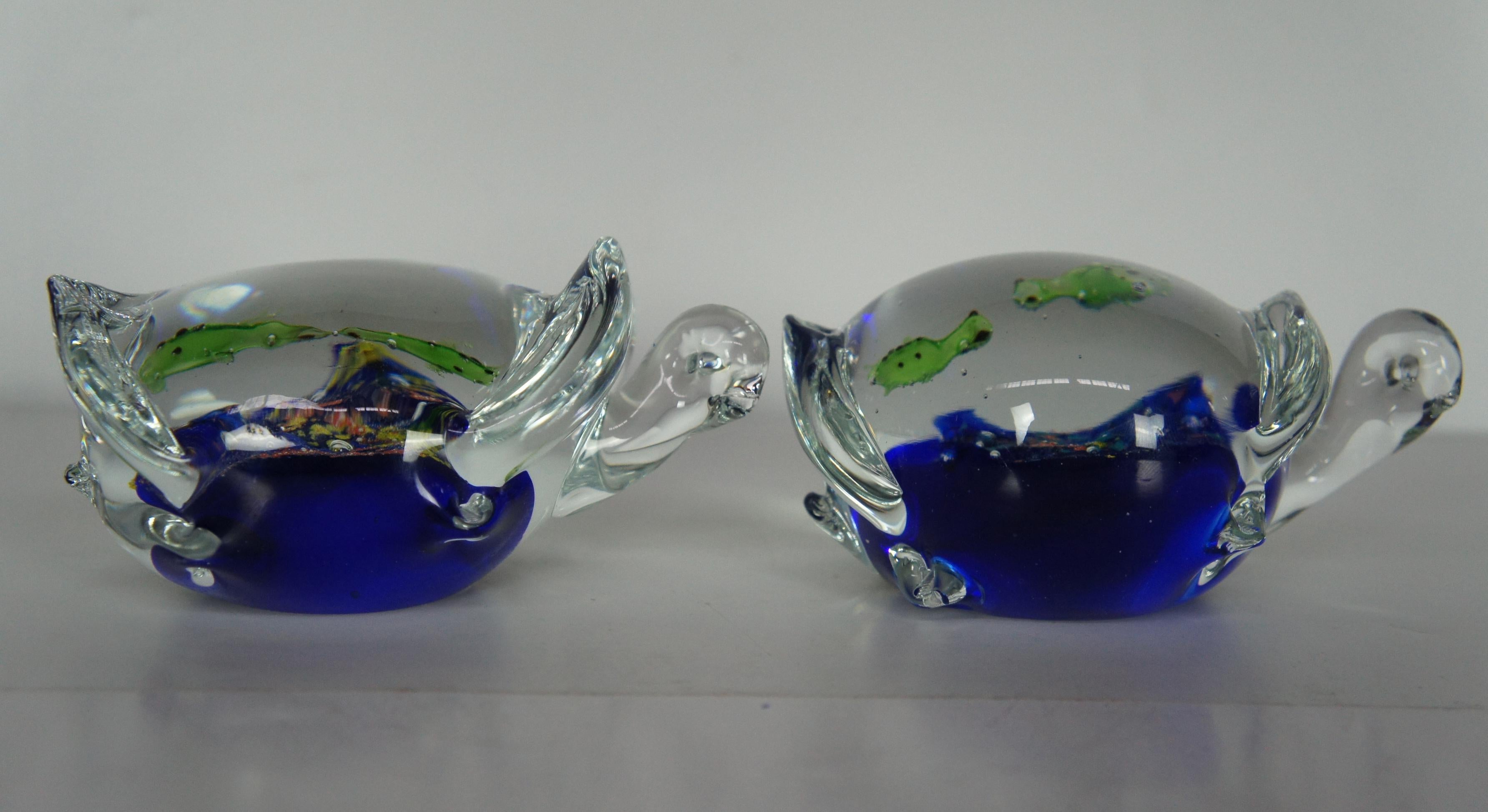 2 Murano Italian Art Glass Sea Turtle Aquarium Figurines Paperweights Pair For Sale 2