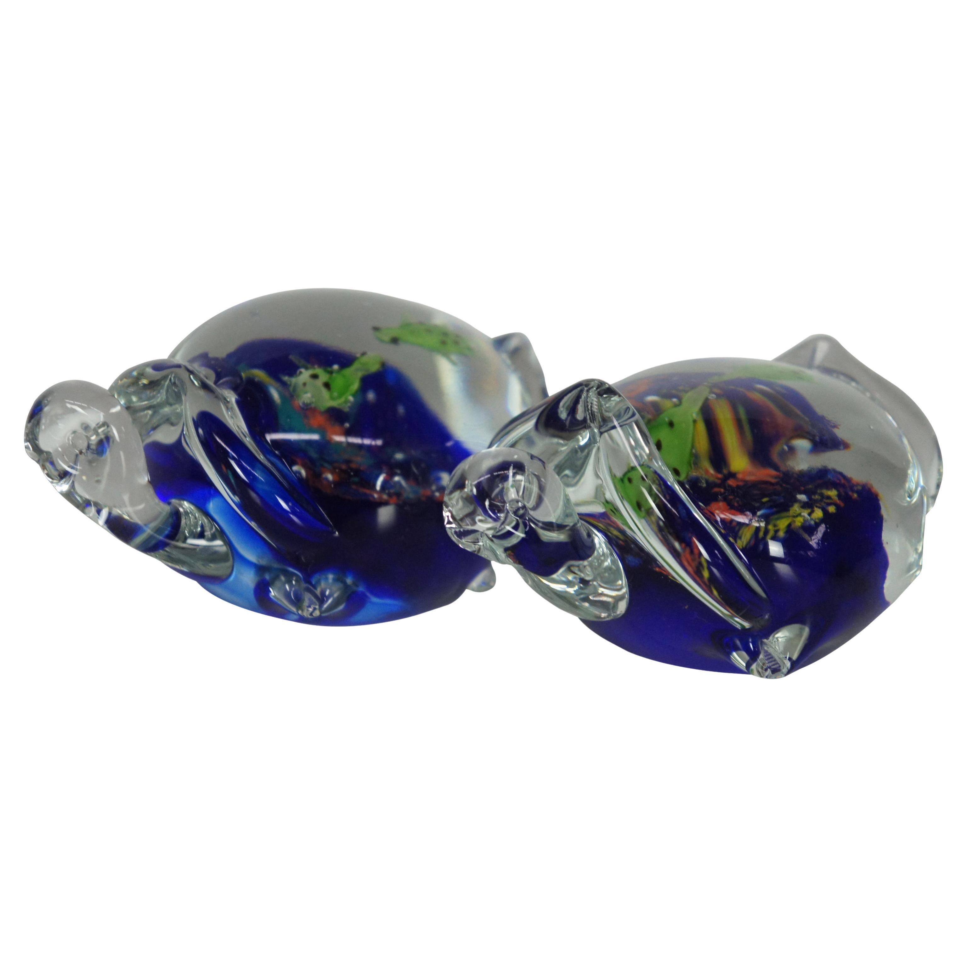 2 Murano Italian Art Glass Sea Turtle Aquarium Figurines Paperweights Pair For Sale