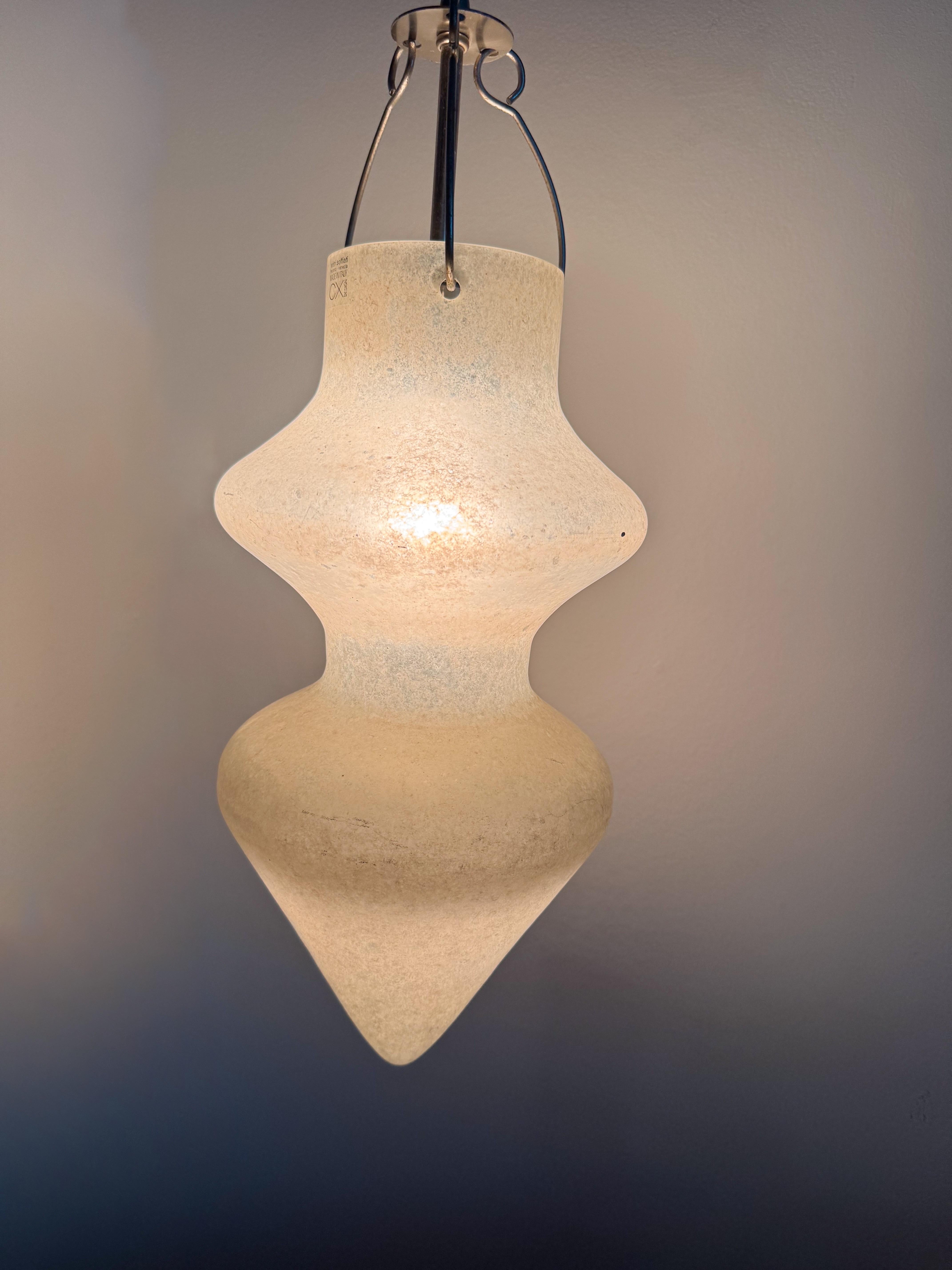 Italian 2 Murano Scavo Glass Double Gourd Pendant Fixture by Vetri Soffiati, Italy For Sale