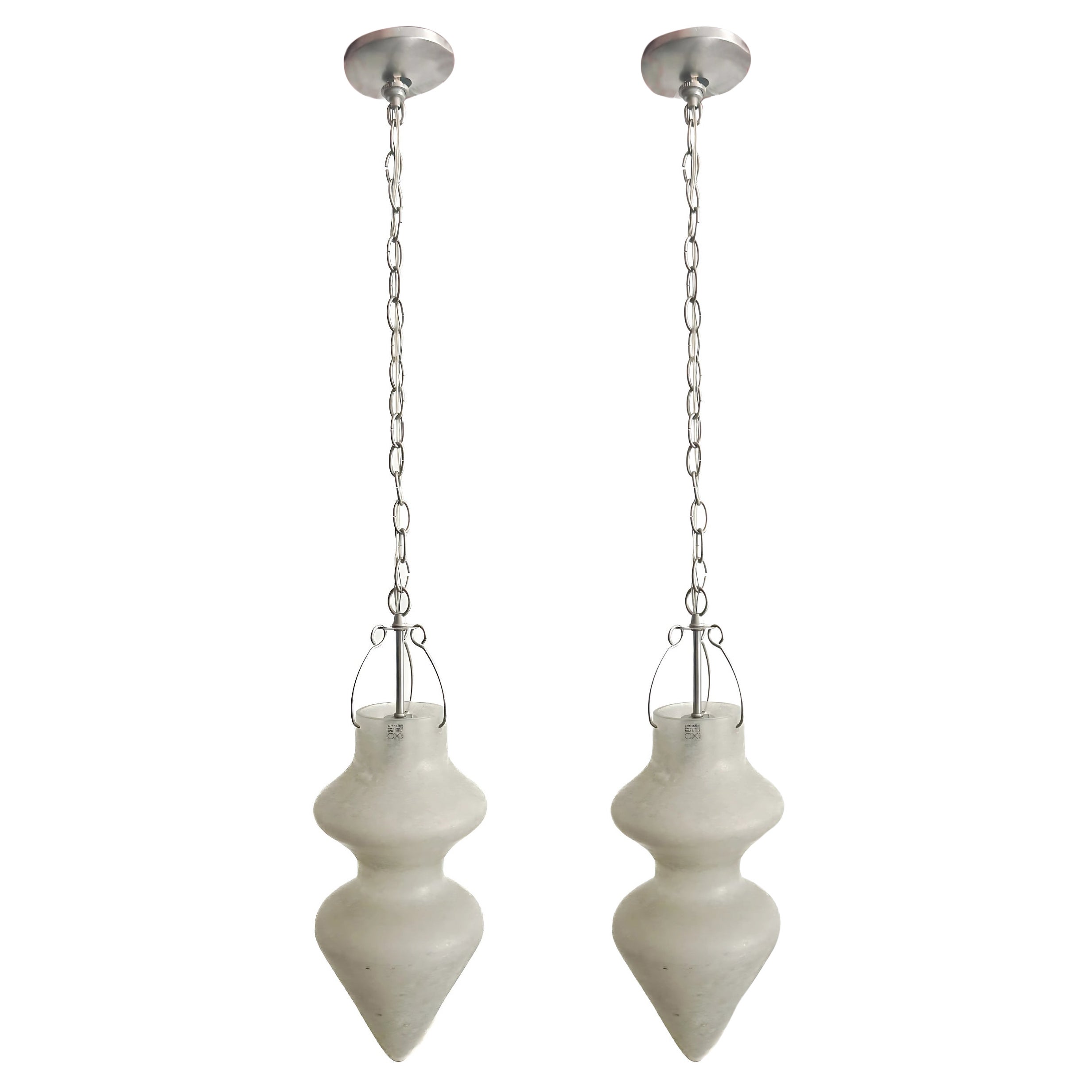 2 Murano Scavo Glass Double Gourd Pendant Fixture by Vetri Soffiati, Italy For Sale