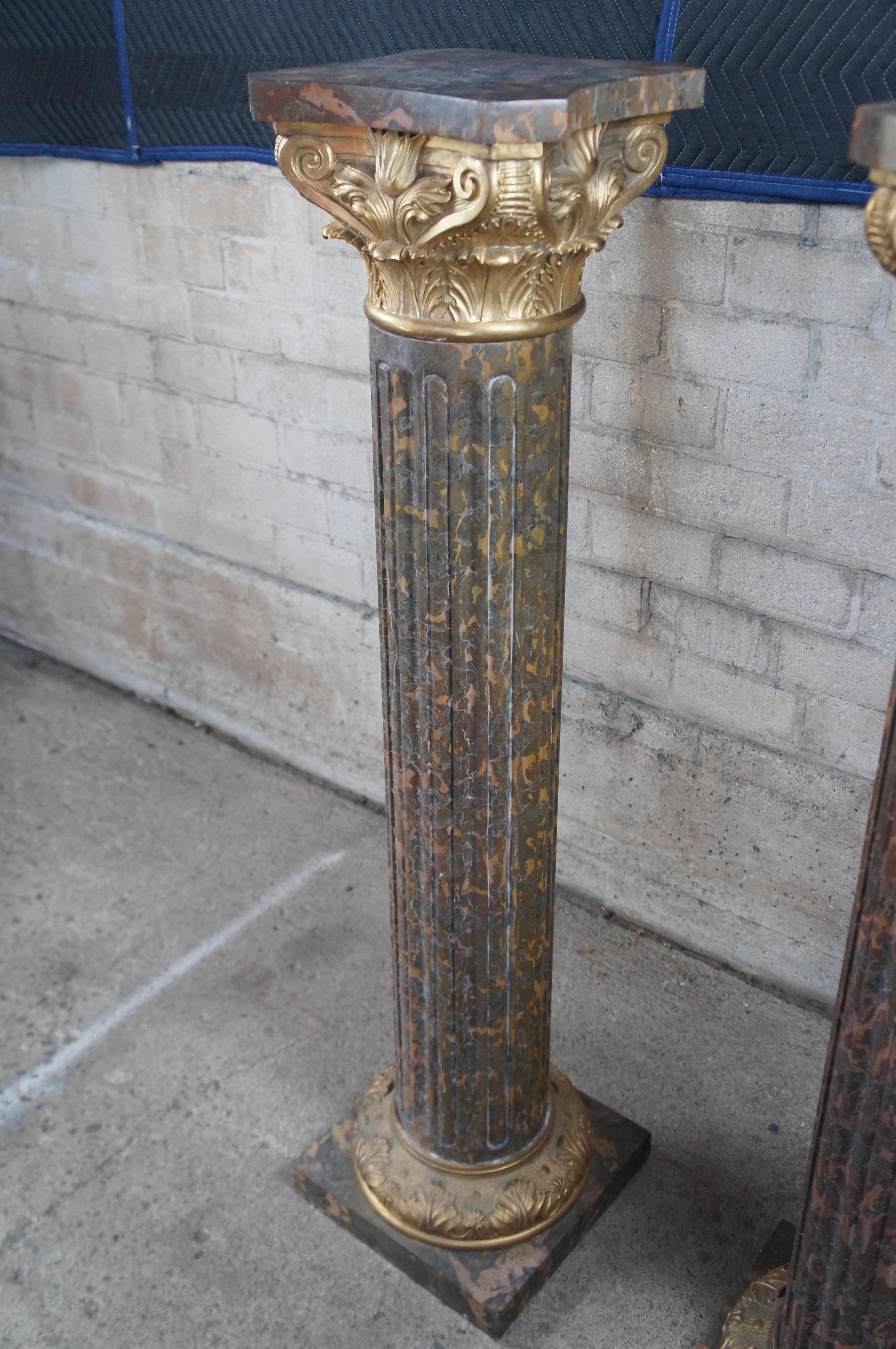 2 Socles Sculpture de style Napoléon III en marbre or tigré et bronze doré en vente 5