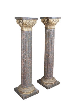 2 Napoleon III Style Tiger Gold Marble & Gilt Bronze Pedestals Sculpture Stand