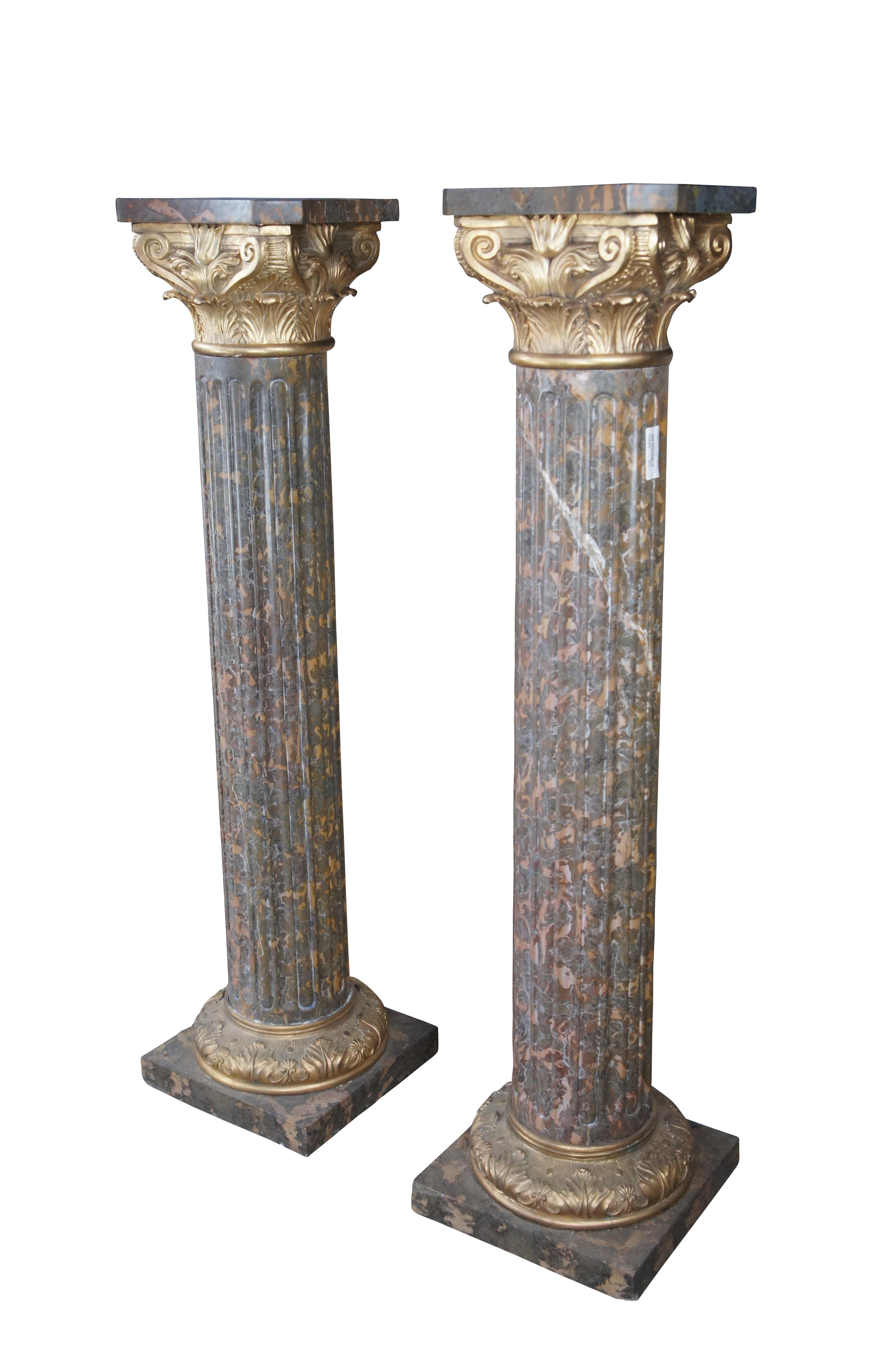 2 Socles Sculpture de style Napoléon III en marbre or tigré et bronze doré Bon état - En vente à Dayton, OH