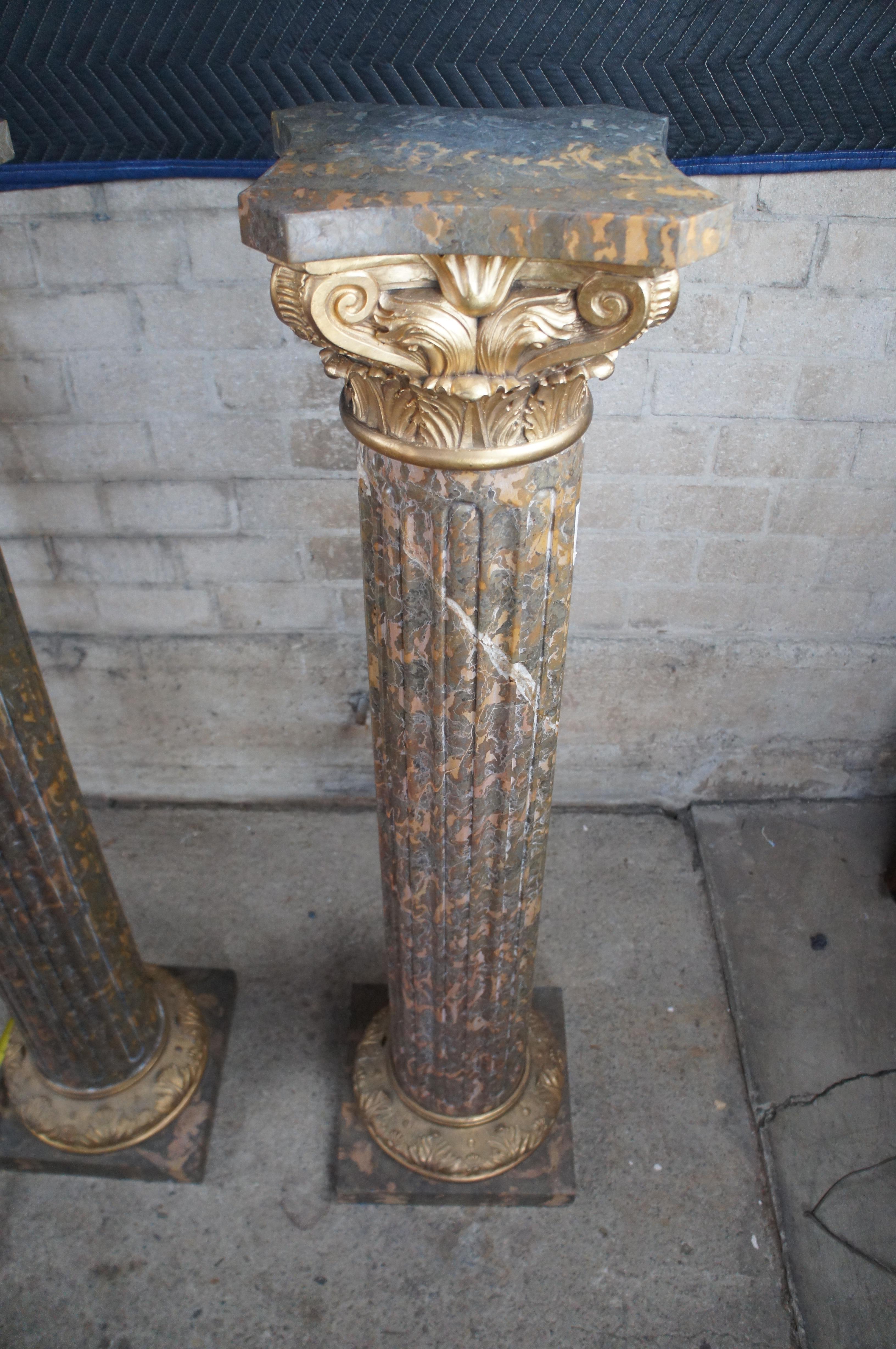 2 Socles Sculpture de style Napoléon III en marbre or tigré et bronze doré en vente 4