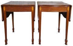 2 Nathan Margolis Sheraton Federal Style Inlay Mahogany Drop Leaf Side Tables 2