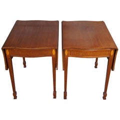 Used 2 Nathan Margolis Sheraton Federal Style Inlay Mahogany Drop Leaf Side Tables 2