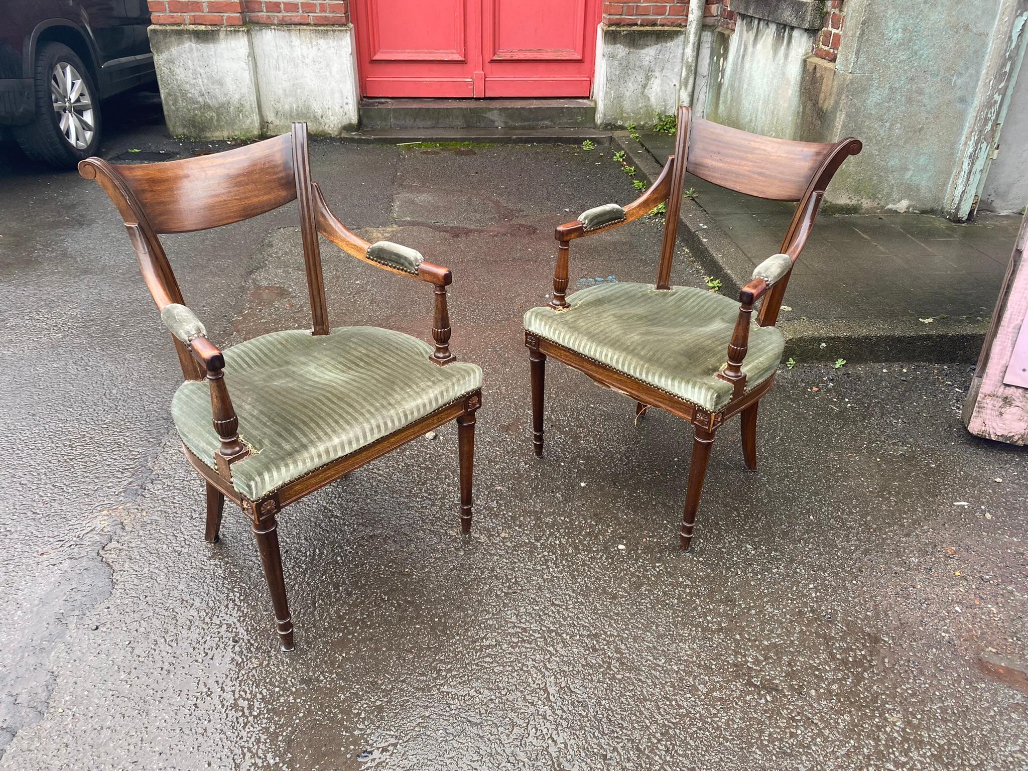 French 2 Neo Classic Armchairs, circa 1950 For Sale