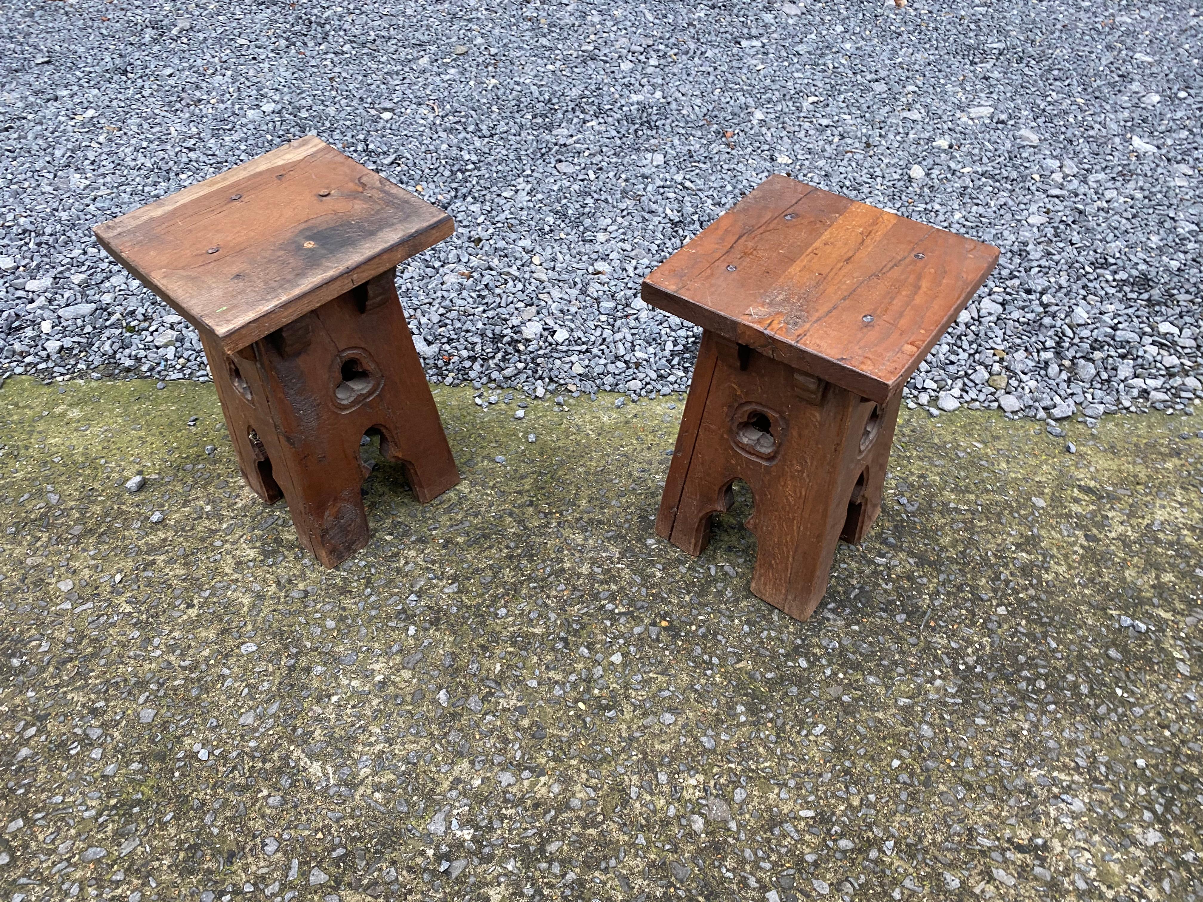 2 Neo Gothic Style Oak Stools, circa 1950 In Good Condition For Sale In Saint-Ouen, FR