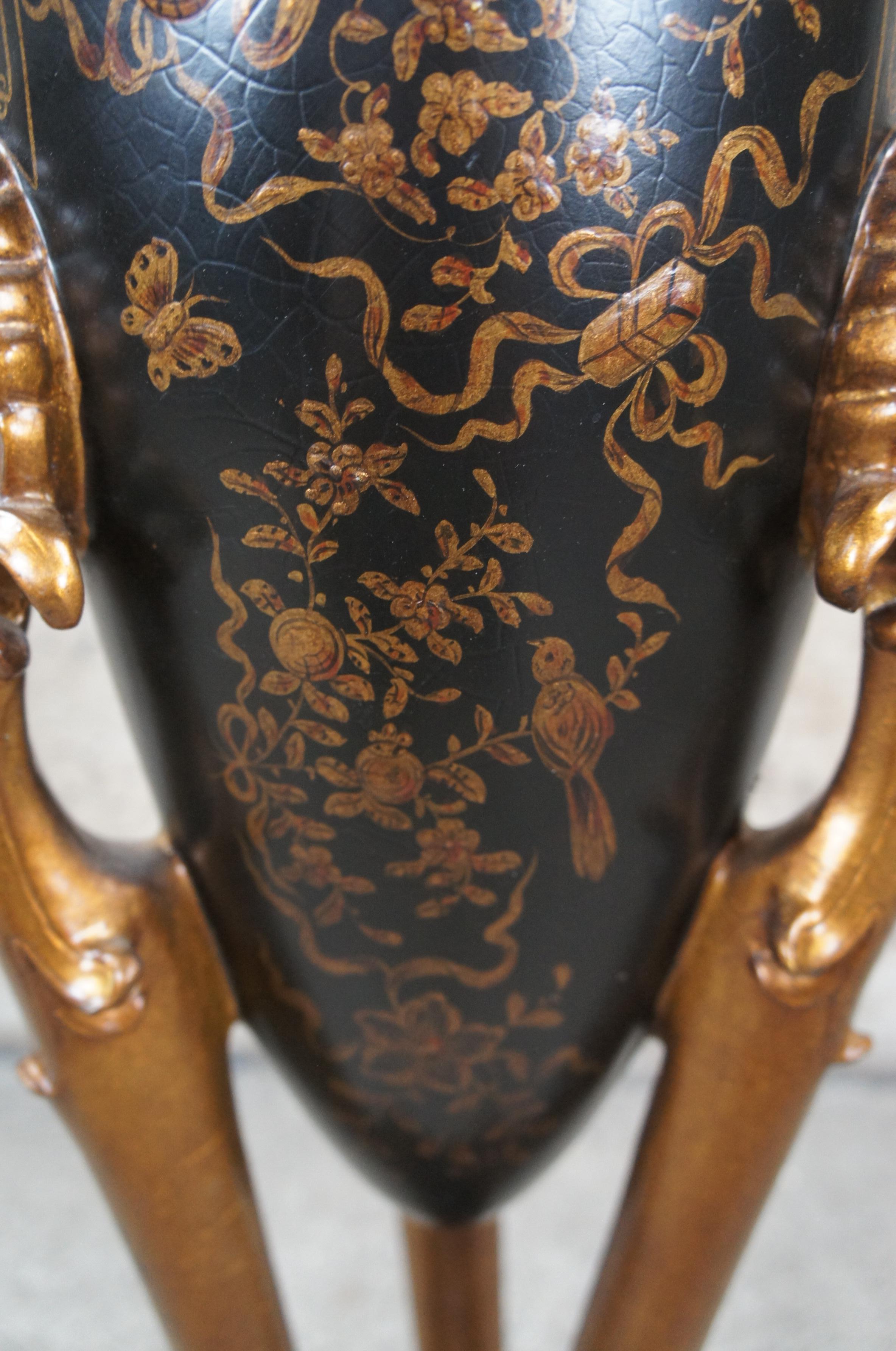 2 Neo-Grec Black & Gold Chinoiserie Mantel Floor Amphora Urns Vases Vessels 36