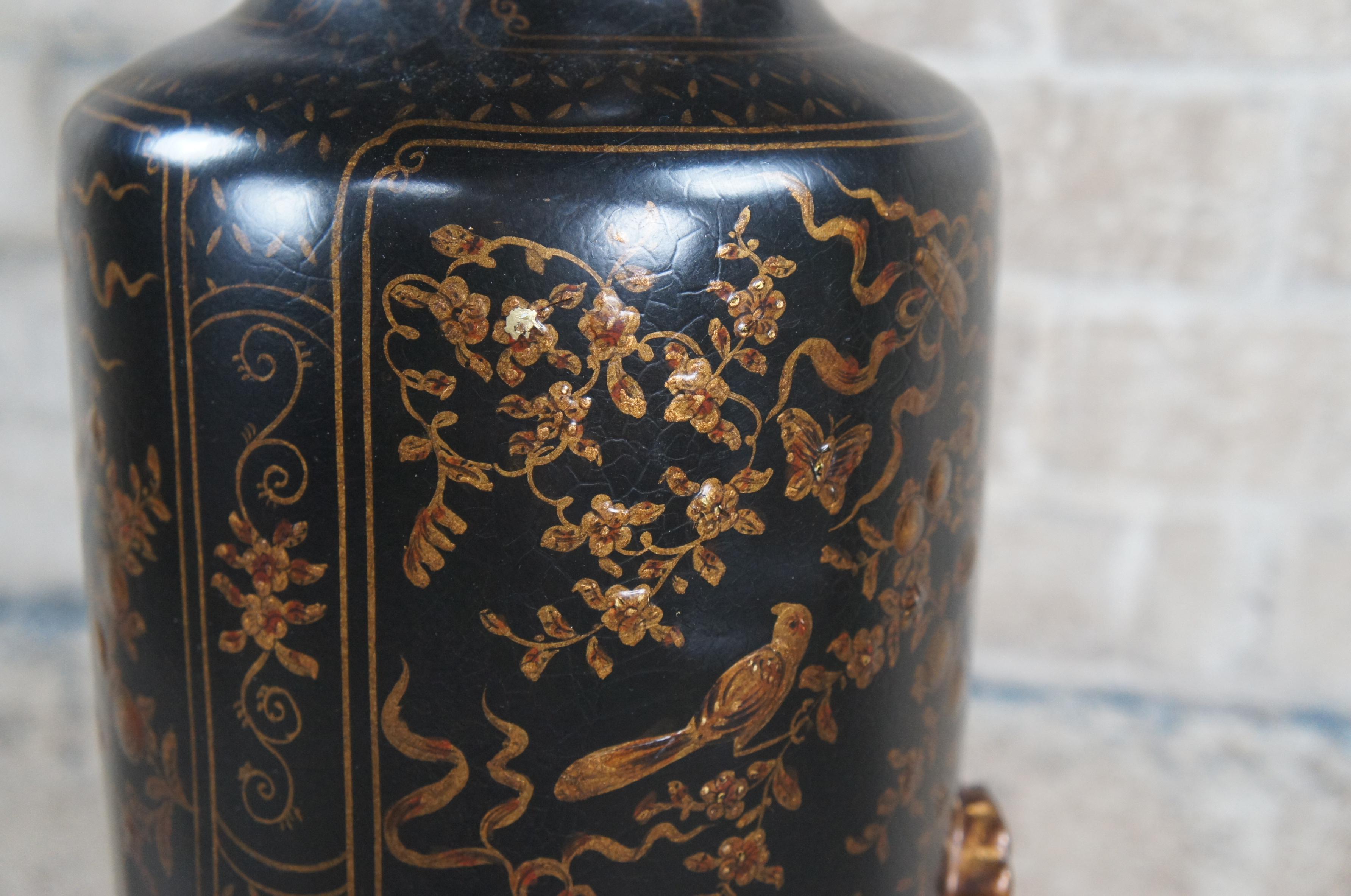 Composition 2 Neo-Grec Black & Gold Chinoiserie Mantel Floor Amphora Urns Vases Vessels 36