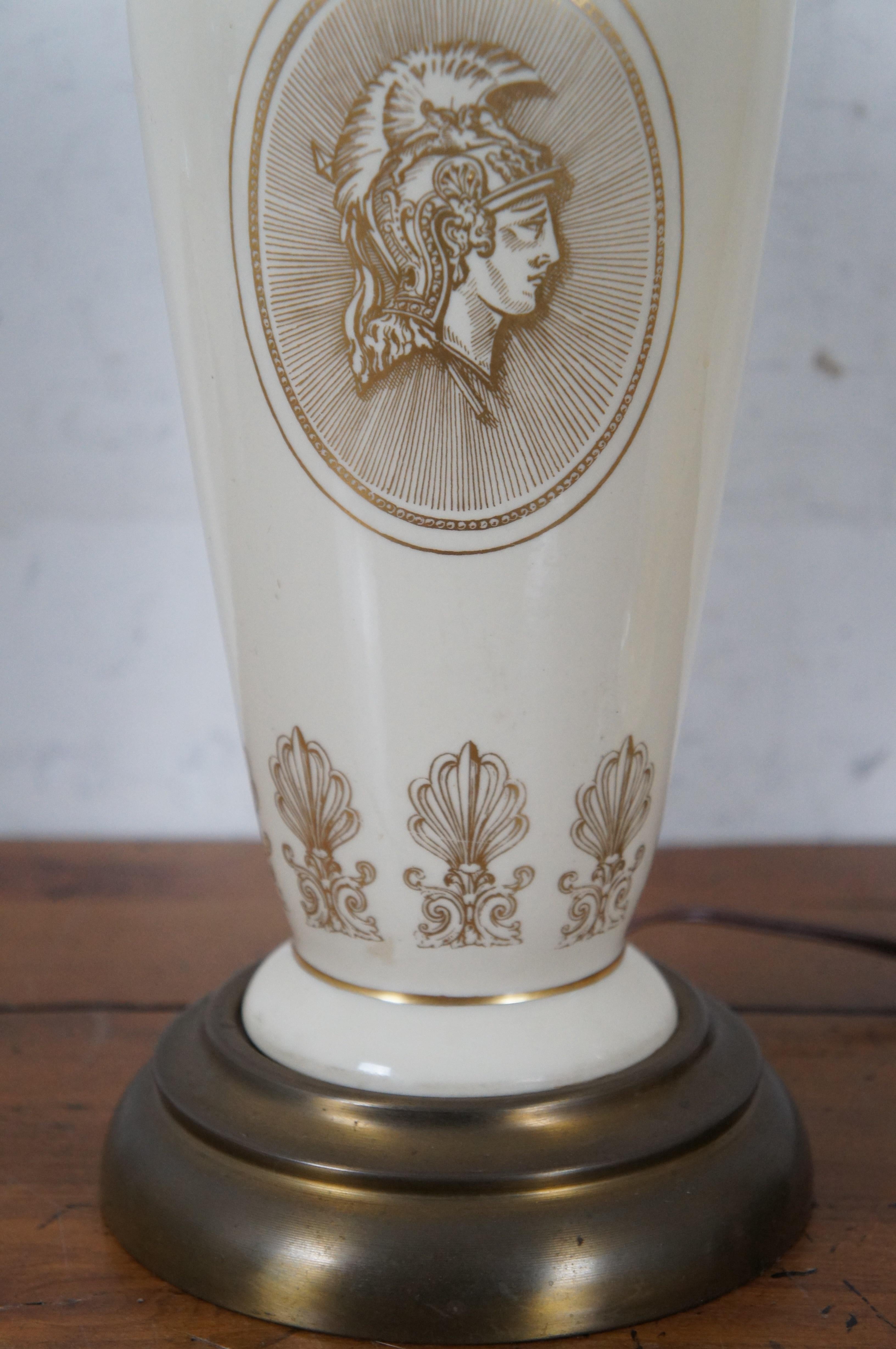 Brass 2 Neoclassical Grecian Cameo Face Ceramic Torchiere Table Lamps 28