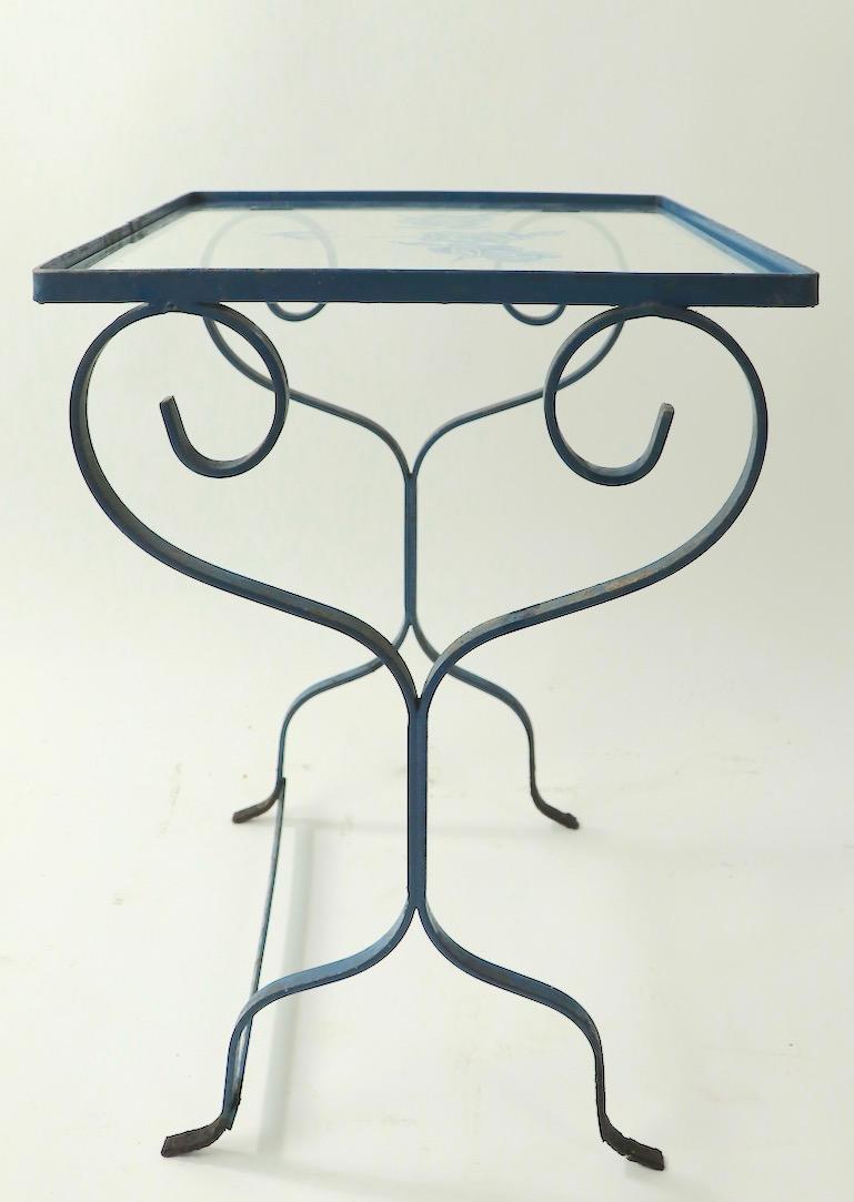 2 Nesting Wrought Iron Tables with Glass Tops Attributed to Salterini 1