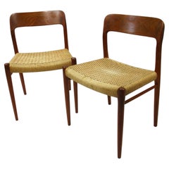 2 Niels Otto Moller #75 Woven Teak Side Chairs by J.L Moller Denmark (B)