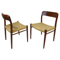 2 Niels Otto Moller #75 Woven Teak Side Chairs by J.L Moller Denmark