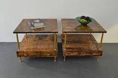 2 Nightstands by Aldo Tura for Tura Milano, Italy, Midcentury Brown Goatskin