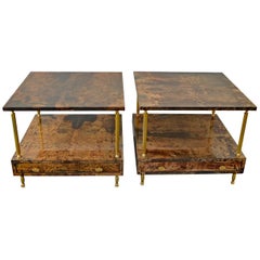 2 Nightstands by Aldo Tura for Tura Milano, Italy, Midcentury Brown Goatskin