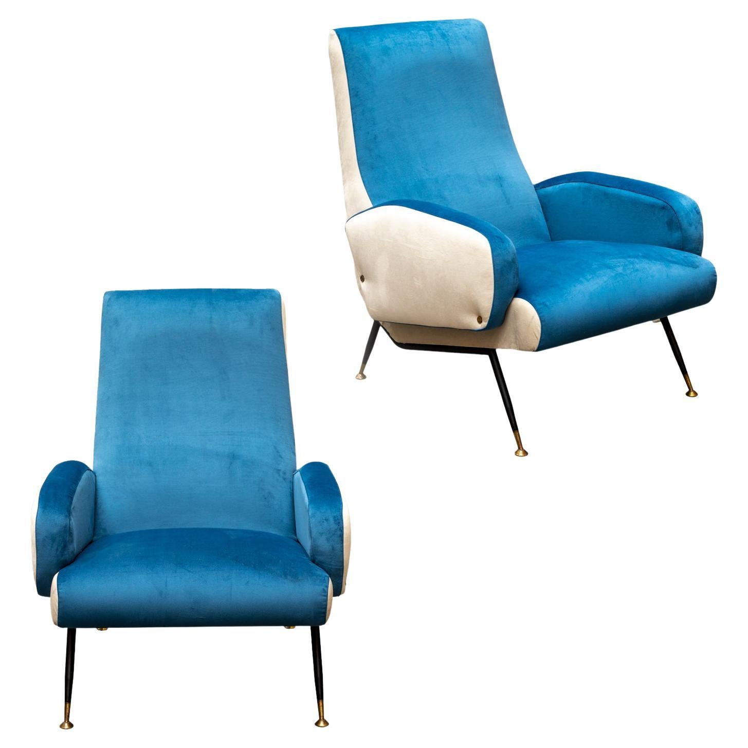 2 Nino Zoncada Mid-Century Modern Velvet Armchairs, Italy, 1955s