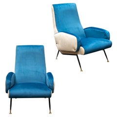 2 Nino Zoncada Mid-Century Modern Velvet Armchairs, Italy, 1955s