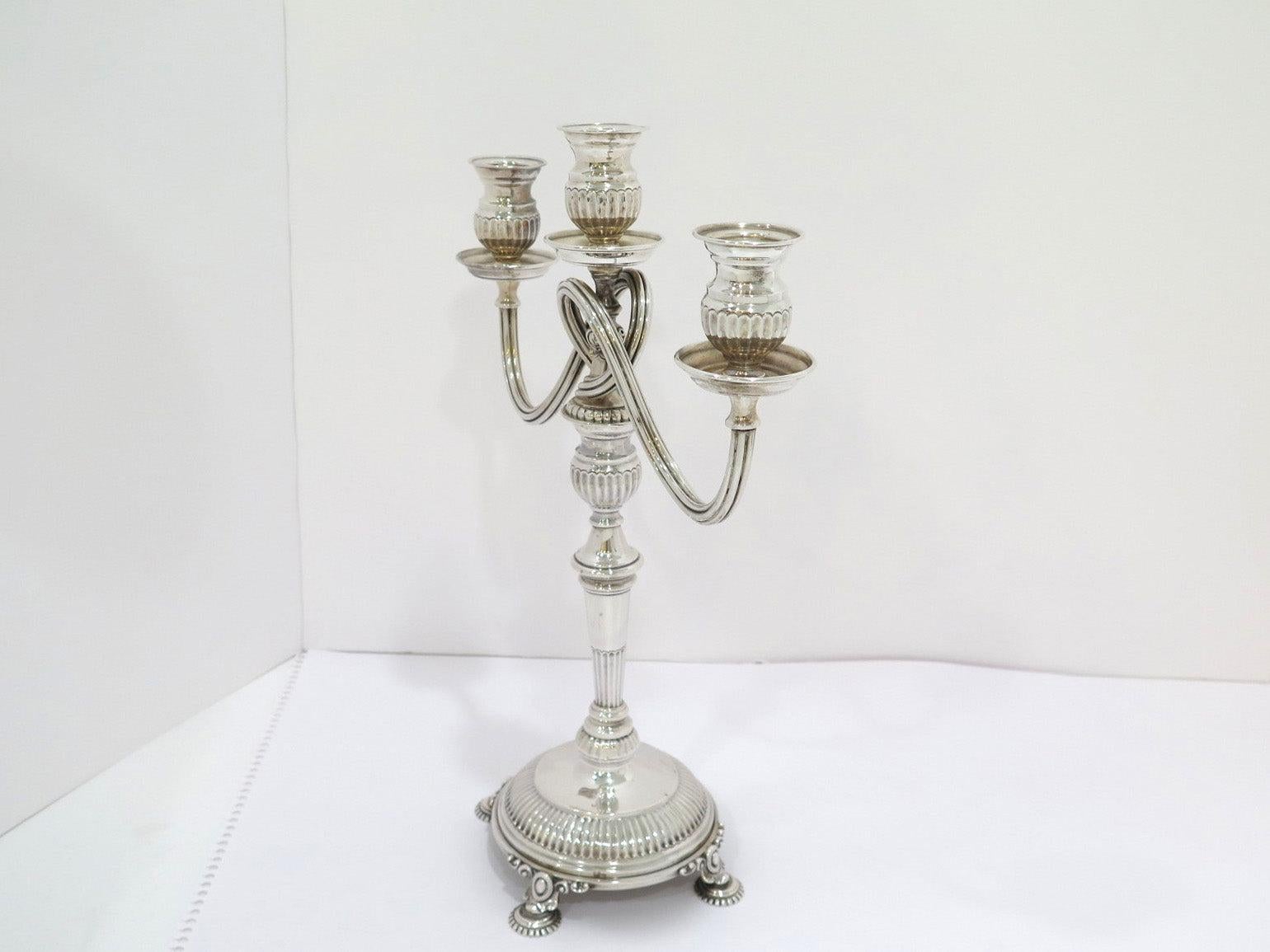 833 Silver Antique Portuguese 3 to 1 Candle Convertible Candelabras In Good Condition In Brooklyn, NY