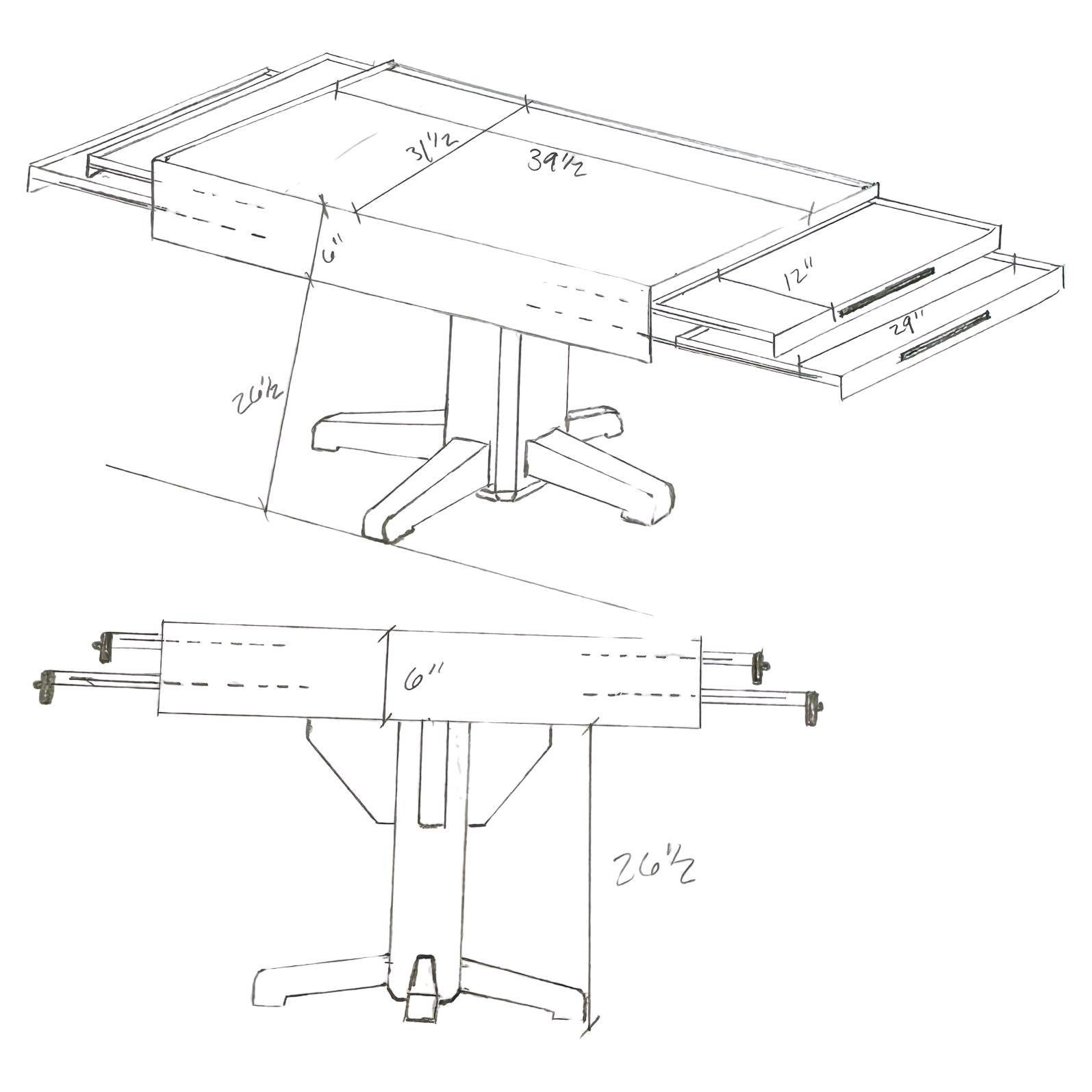 Puzzle Table on 4 legs 
Drawers 
Black Piano Lacquer 
Chromed Sabots 

Contemporary 
Custom made in Germany 
In the style of 1930s French Art Deco 