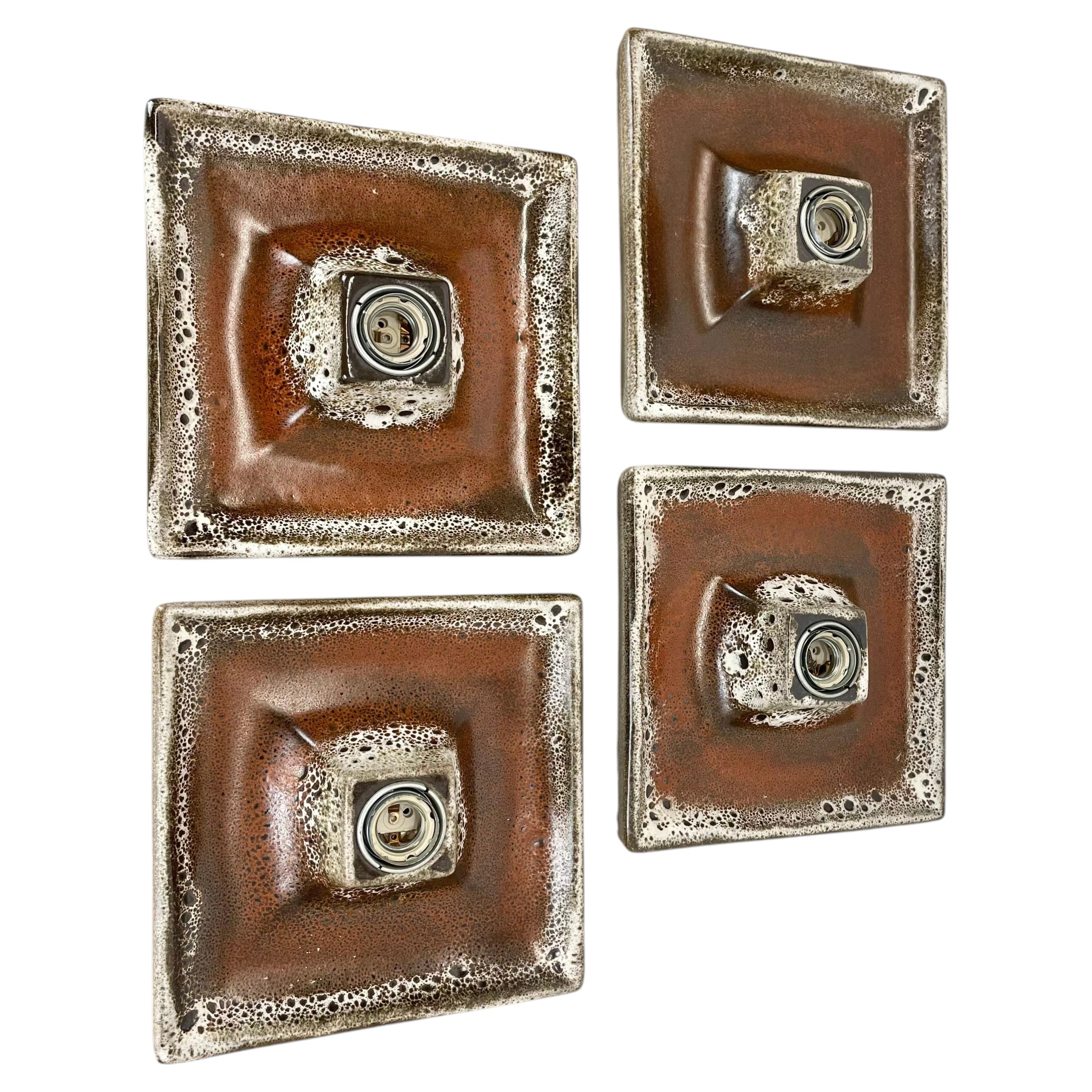 2 of 4 CUBIC Brown ceramic Fat Lava Wall Lights, Hustadt Lights Germany 1970 For Sale