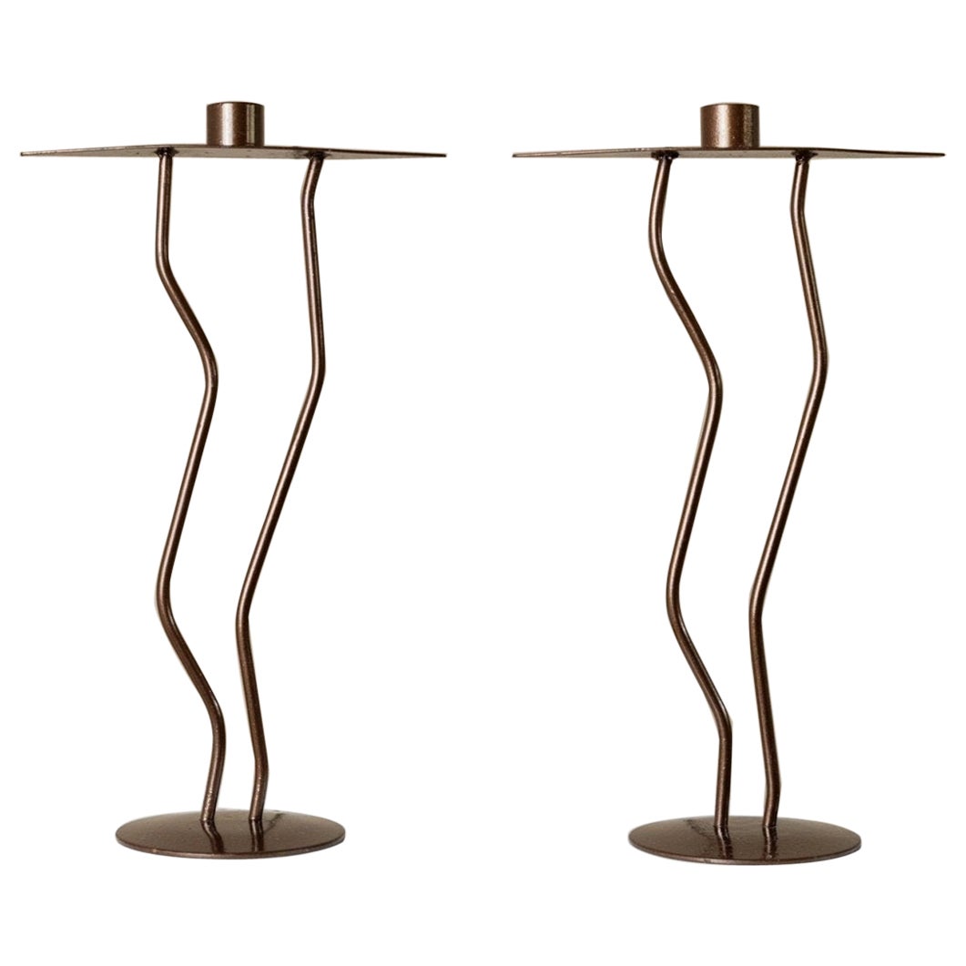 2 von 4 Metall-Kerzenleuchtern in Zickzackform, Italien, 1990er Jahre