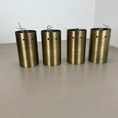 2 of 4 minimalist Brass hole pattern "tube" Ceiling Light Sconces, Italy 1970s