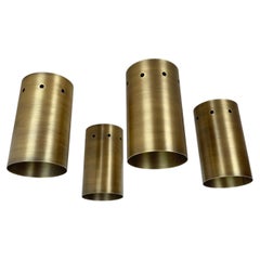 2 of 4 minimalist Brass hole pattern "tube" Ceiling Light Sconces, Italy 1970s