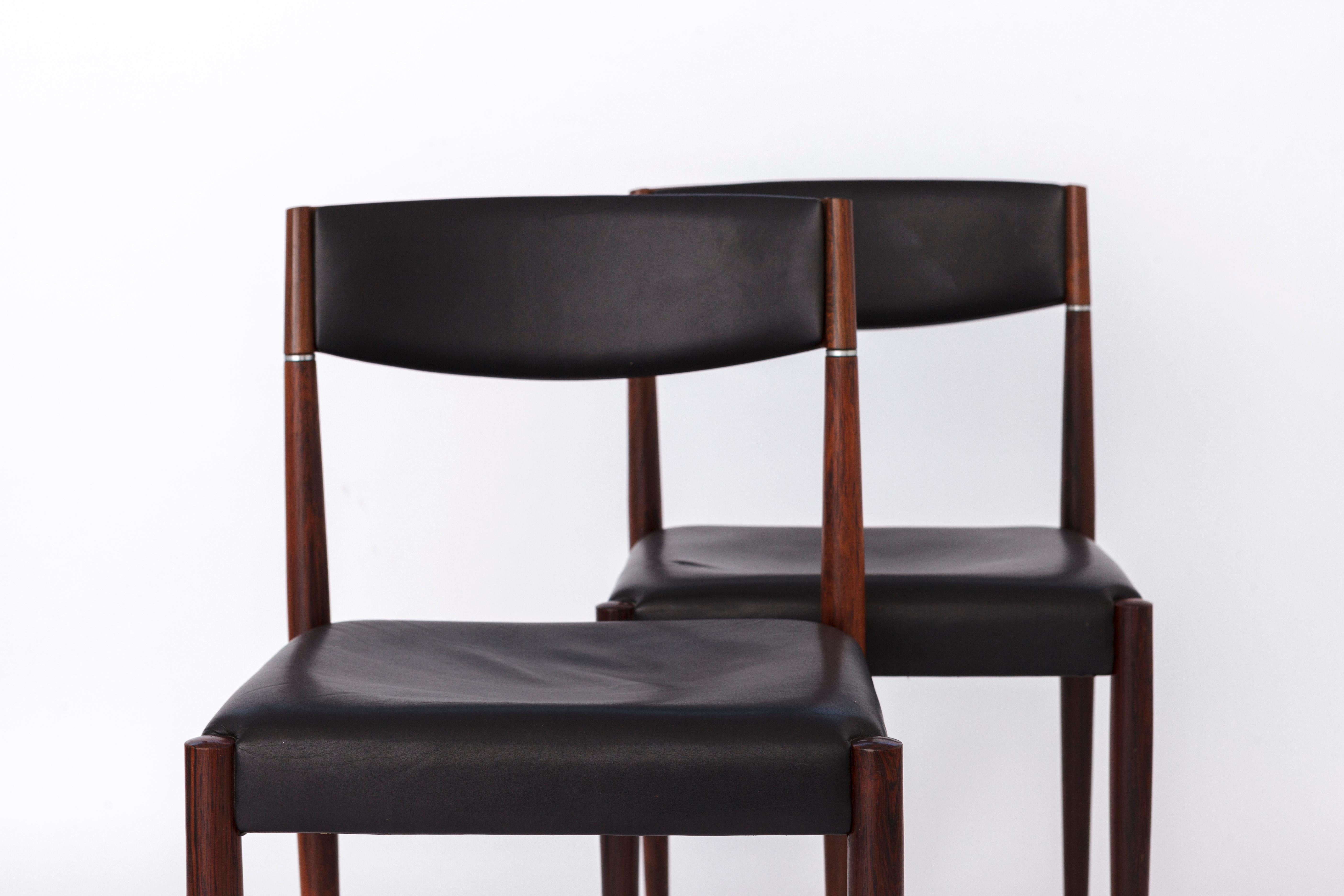 Mid-Century Modern 2 of 6 Vintage chairs, 1960s Germany, Rosewood & Leather For Sale
