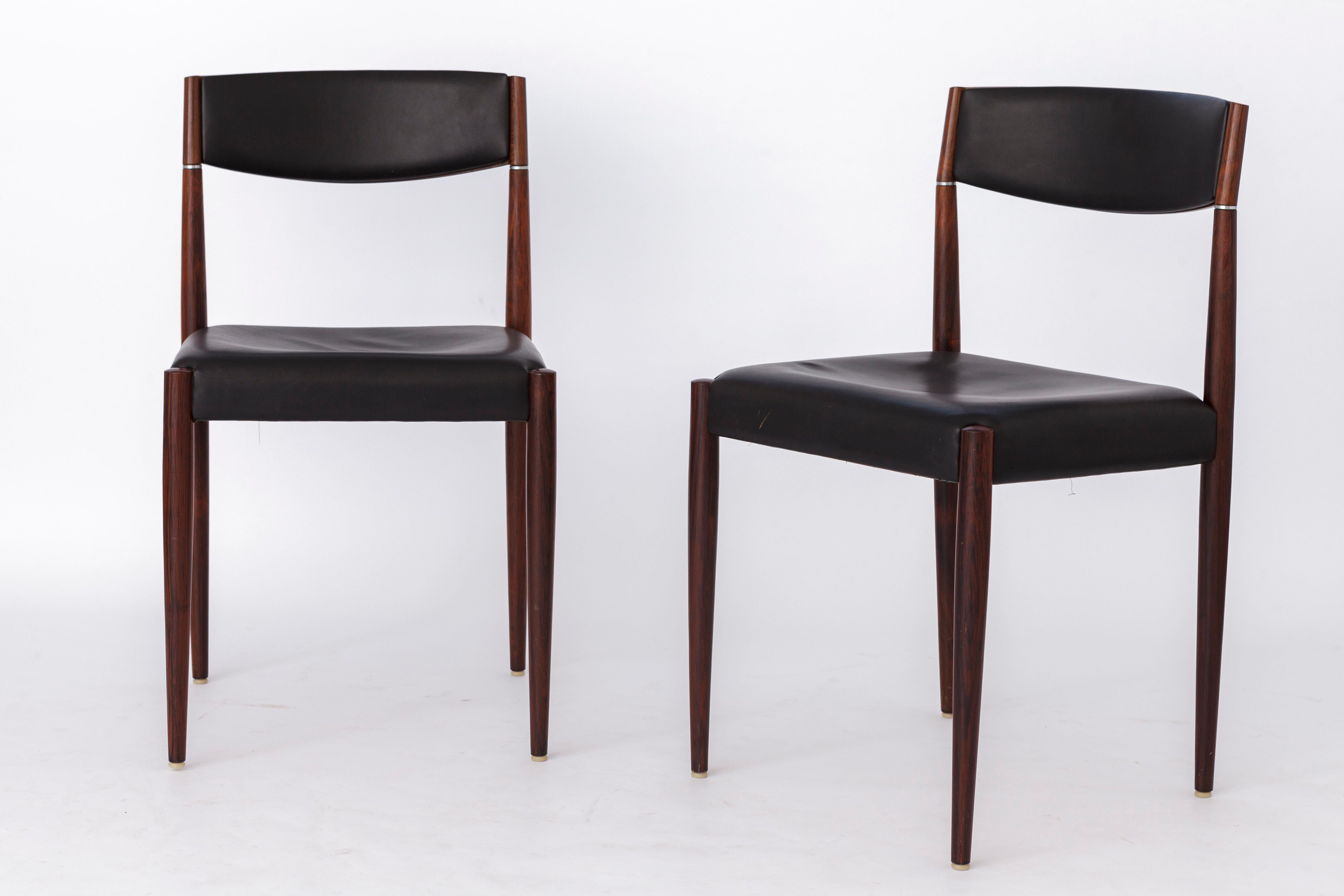 Polished 2 of 6 Vintage chairs, 1960s Germany, Rosewood & Leather For Sale