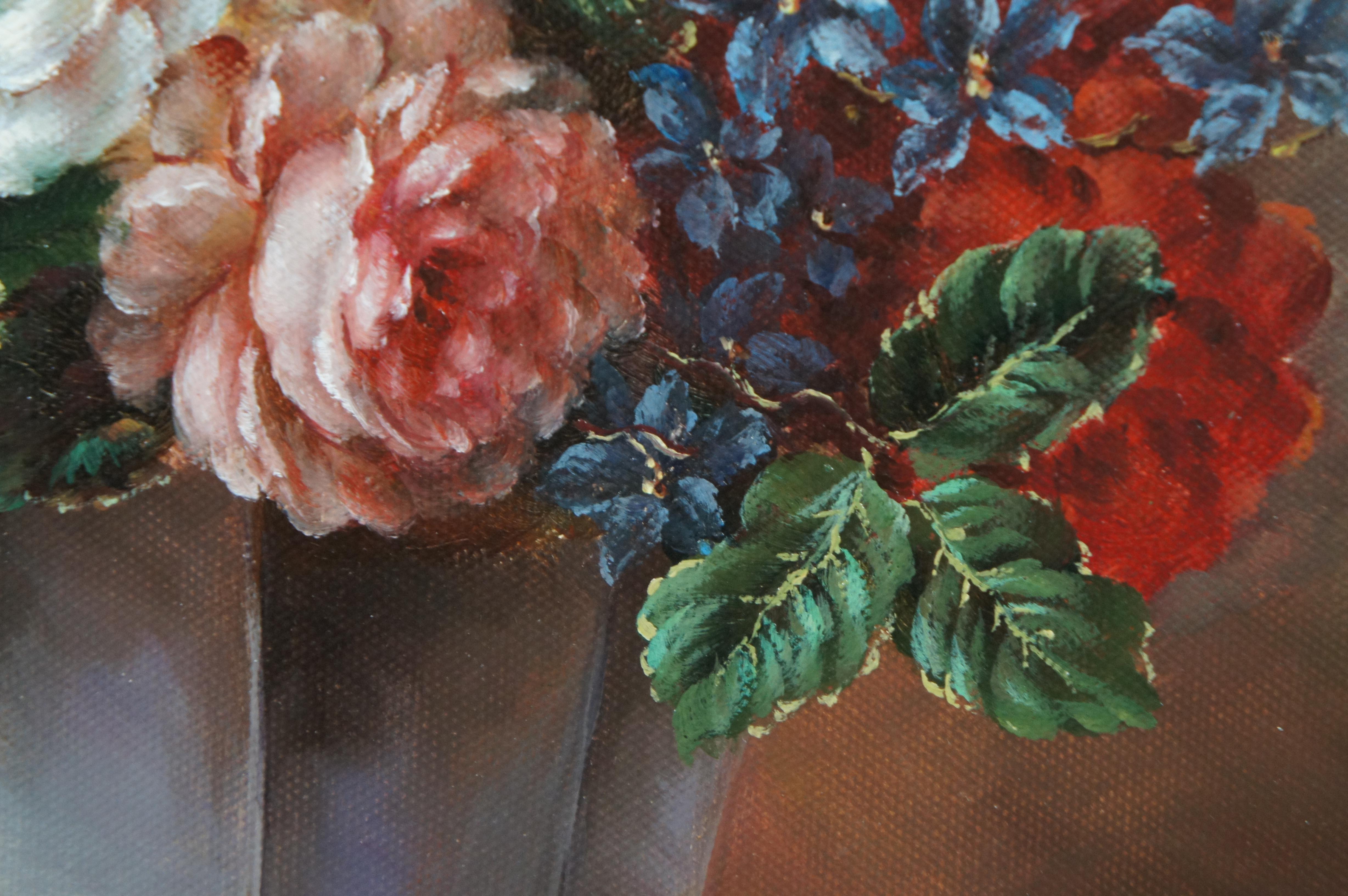 2 peintures à l'huile sur toile natures mortes florales Bouquets Fleurs réalistes encadrées 22 po en vente 5