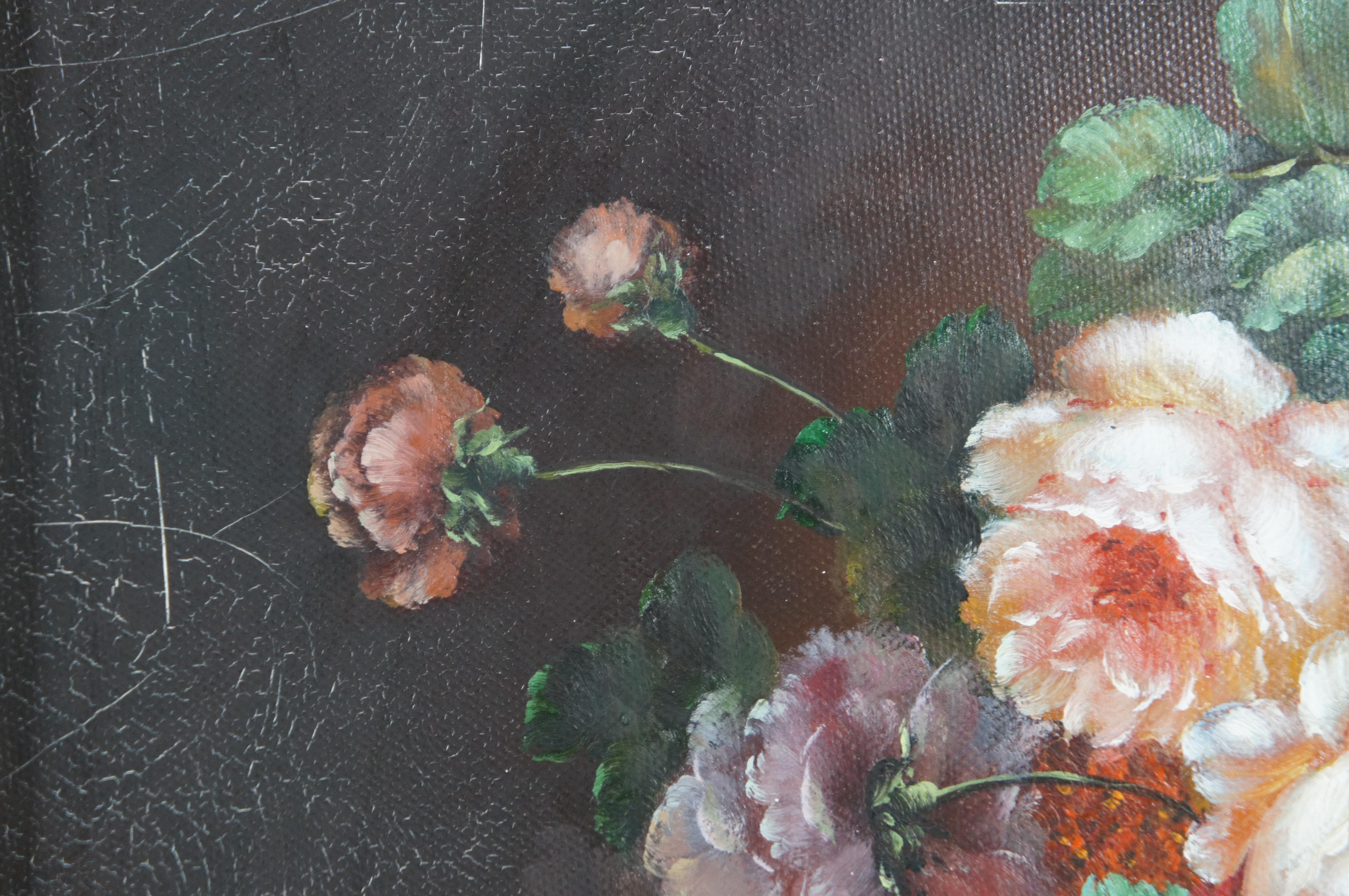 2 peintures à l'huile sur toile natures mortes florales Bouquets Fleurs réalistes encadrées 22 po en vente 4