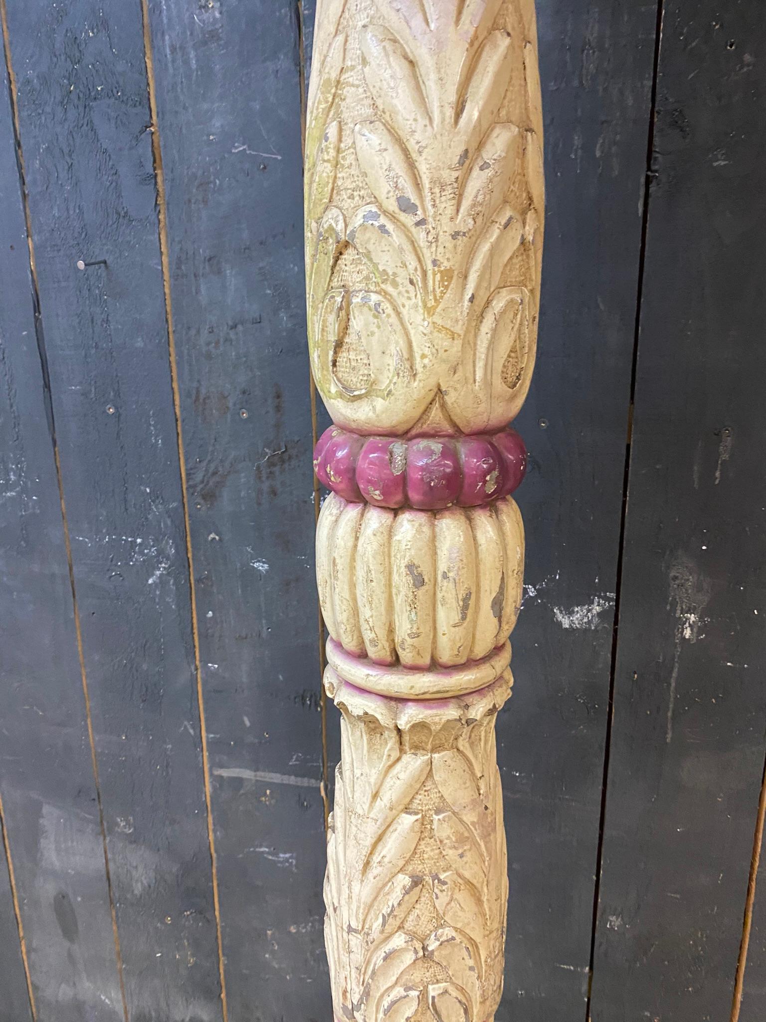 Mid-20th Century 2 Old Decorative Elements in Polychrome Carved Wood circa 1930 Unknown Origin For Sale
