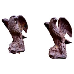 2 Old Weathered Cast Iron Eagle Statues.