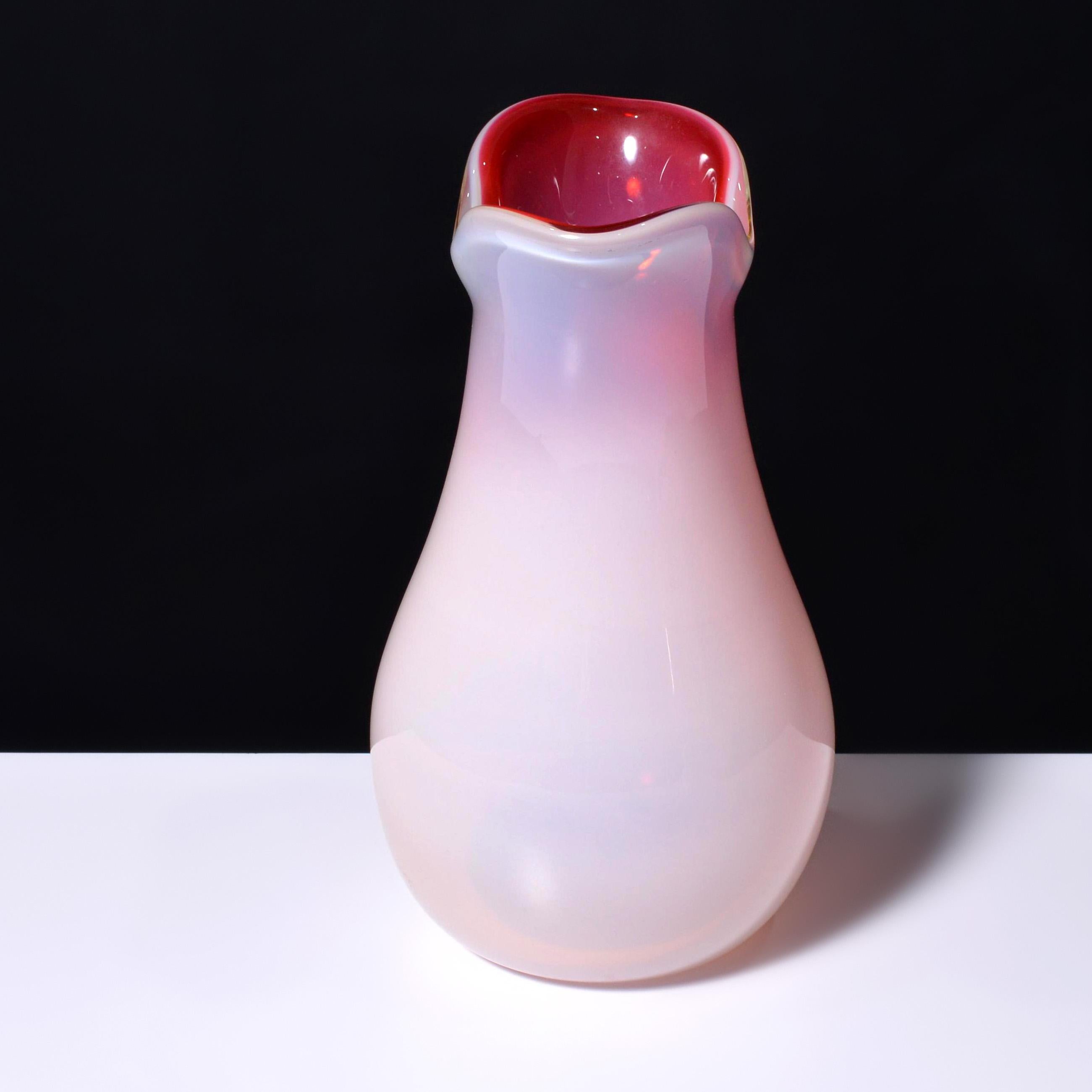 2 OPALINO Vessels Attributed to Archimede Seguso & Unknown, L. Pina Collection In Good Condition For Sale In Lake Worth Beach, FL