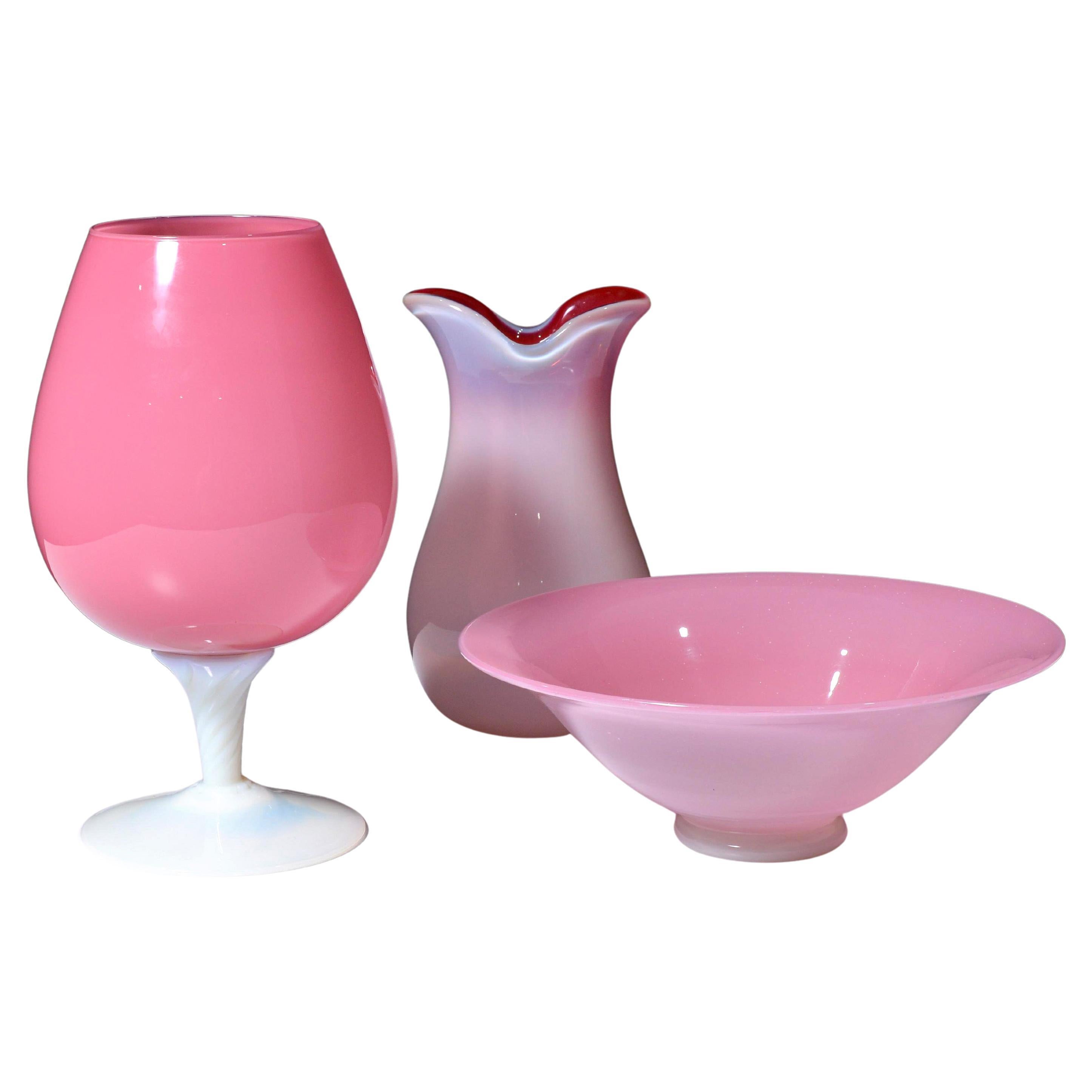 2 OPALINO Vessels Attributed to Archimede Seguso & Unknown, L. Pina Collection For Sale