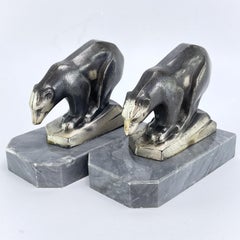 2 original ART DECO bookends with polar bears marble base, 1930s