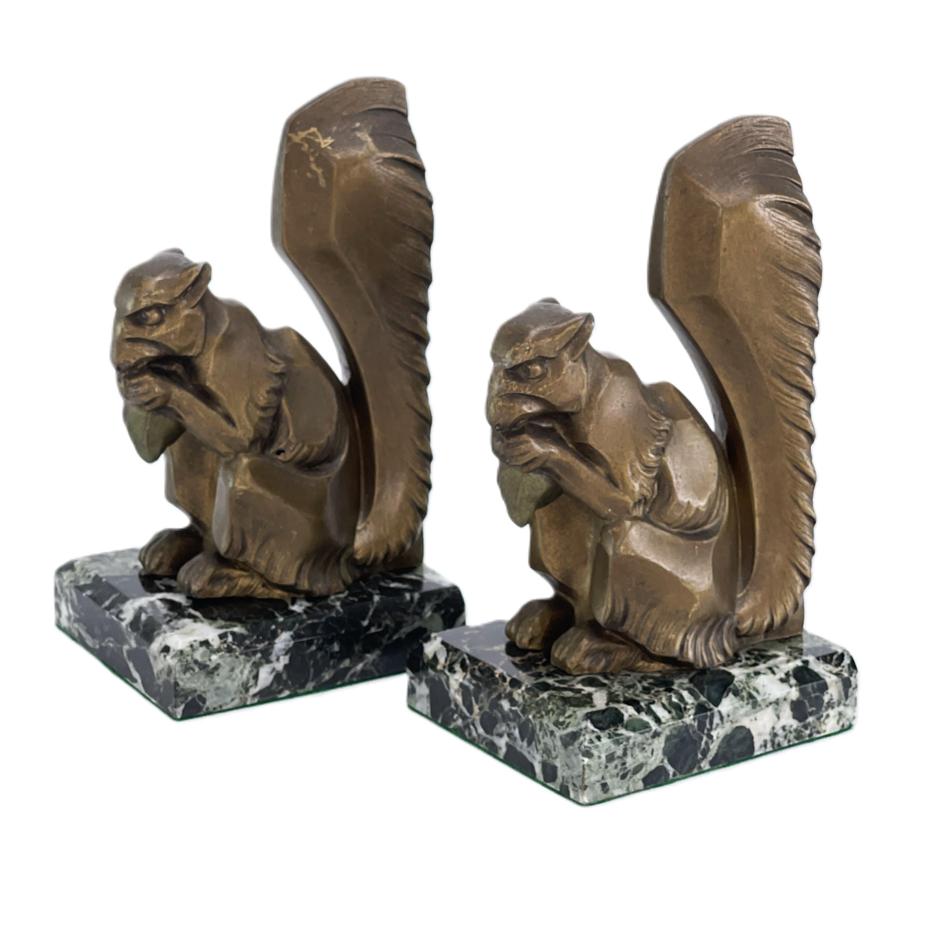 Art Deco 2 original ART DECO bookends with squirrel  marble base, 1930s For Sale