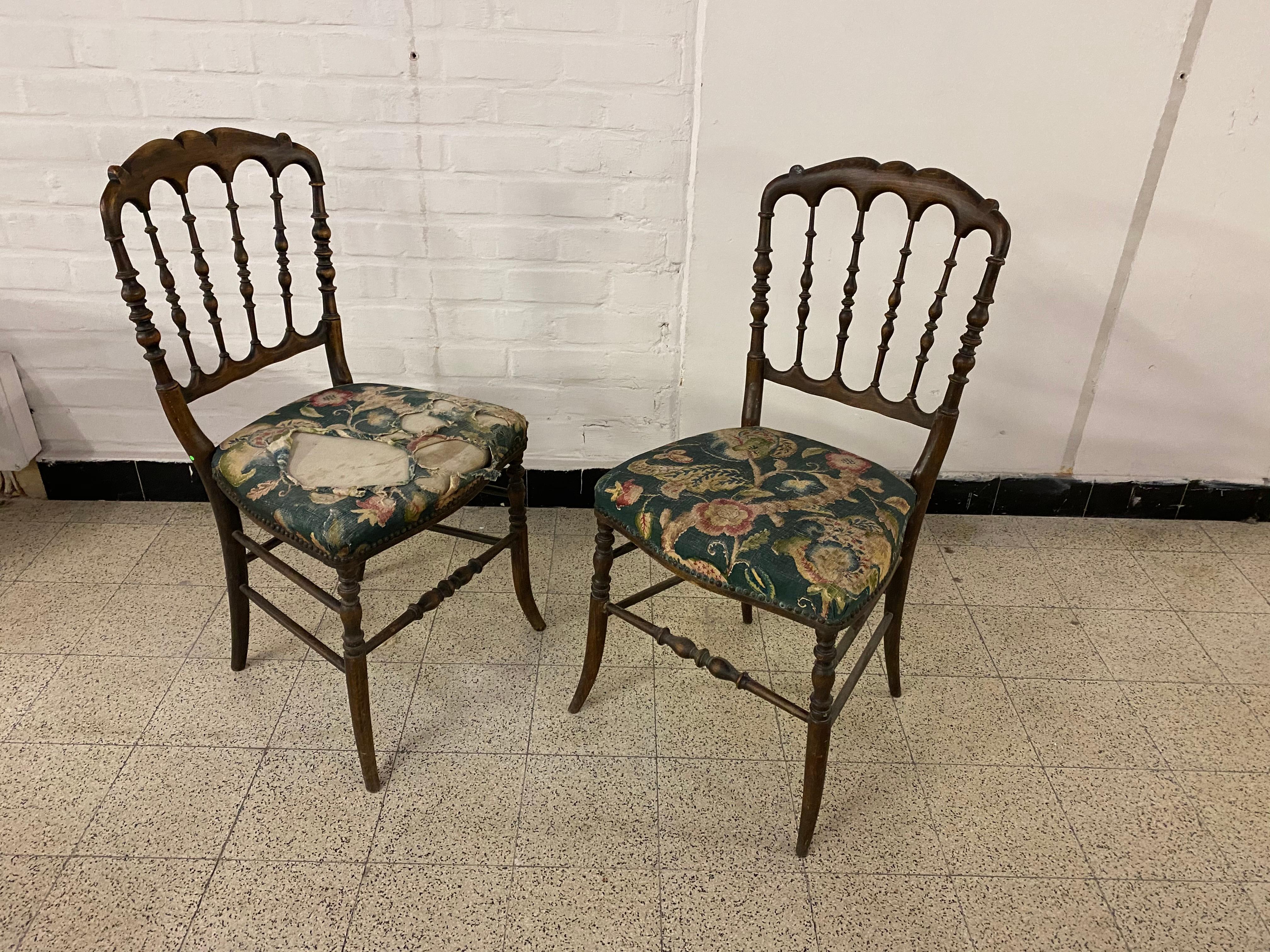 Ébénisé 2 chaises originales Chiarivari Napoléon III en bois d'ébène, France, années 1850 en vente